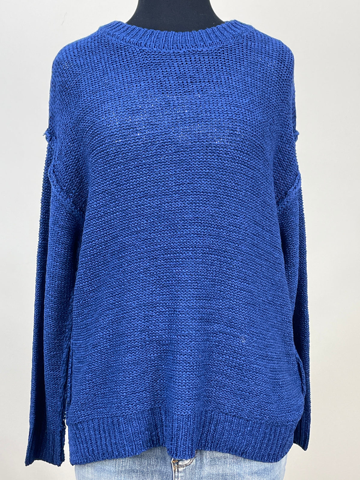 Light Navy Exposed Seam Round Neck Sweater