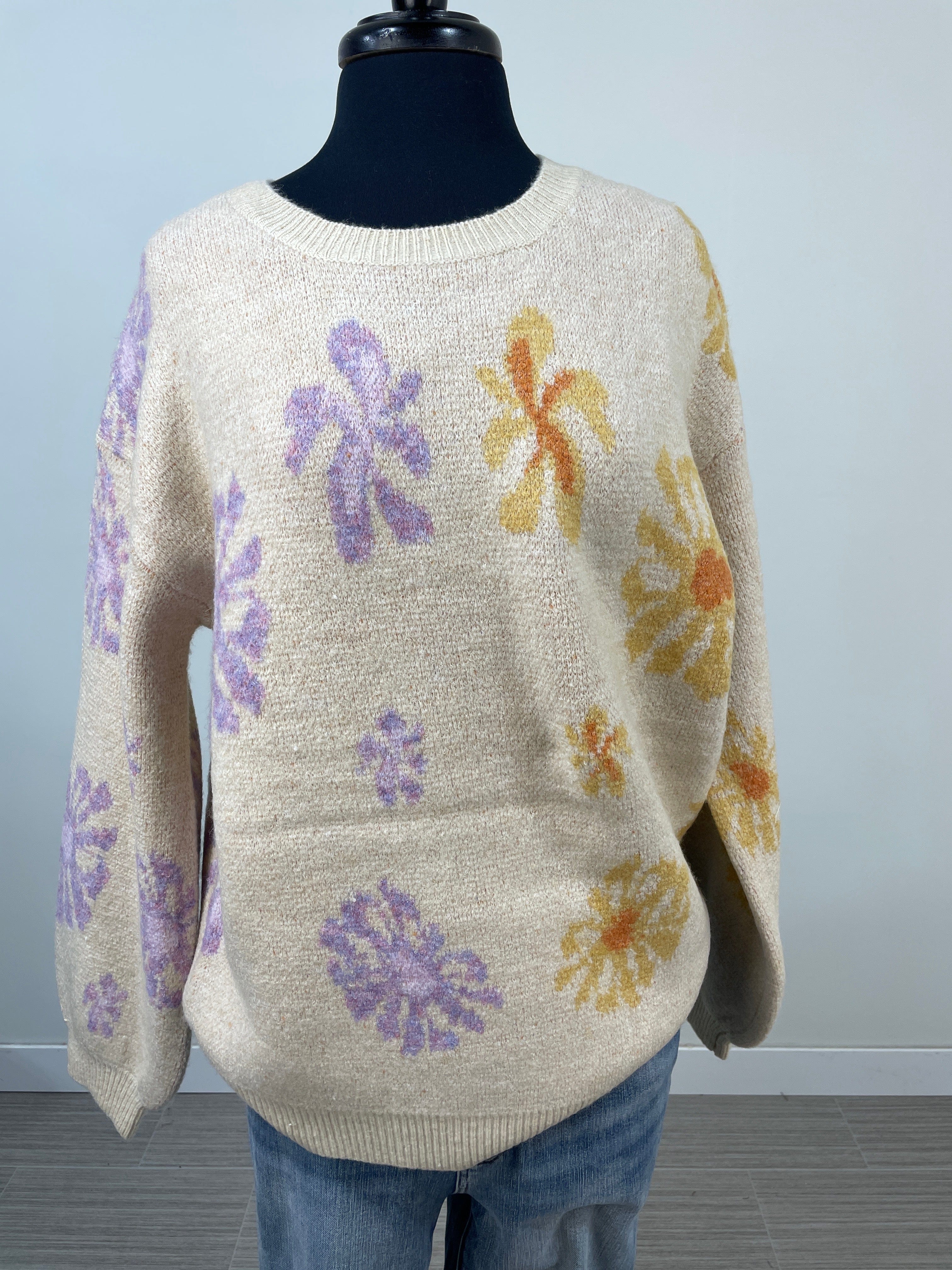 Lavender & Yellow Floral Sweater