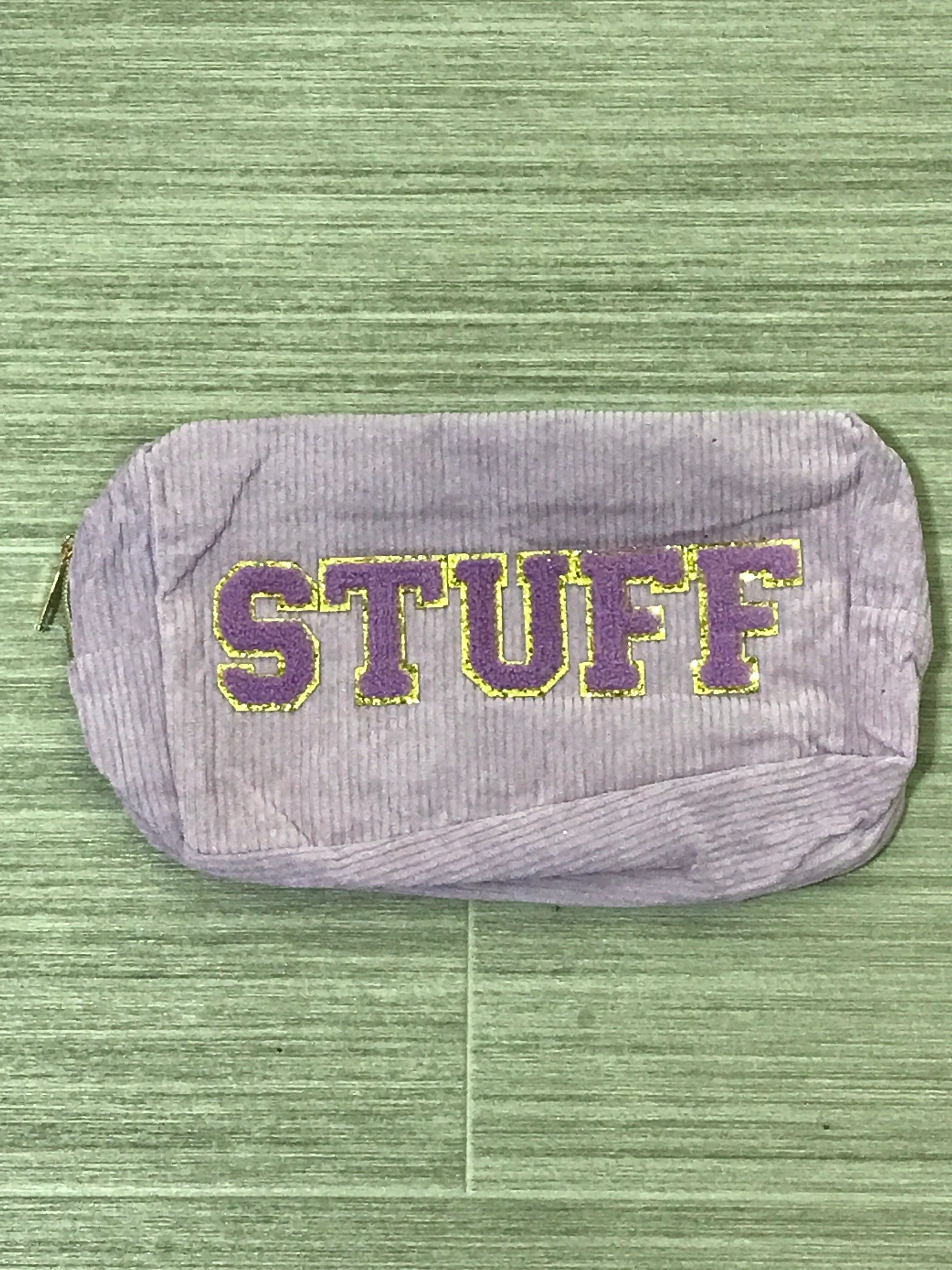 Purple Letter Patch Corduroy Cosmetic Bag