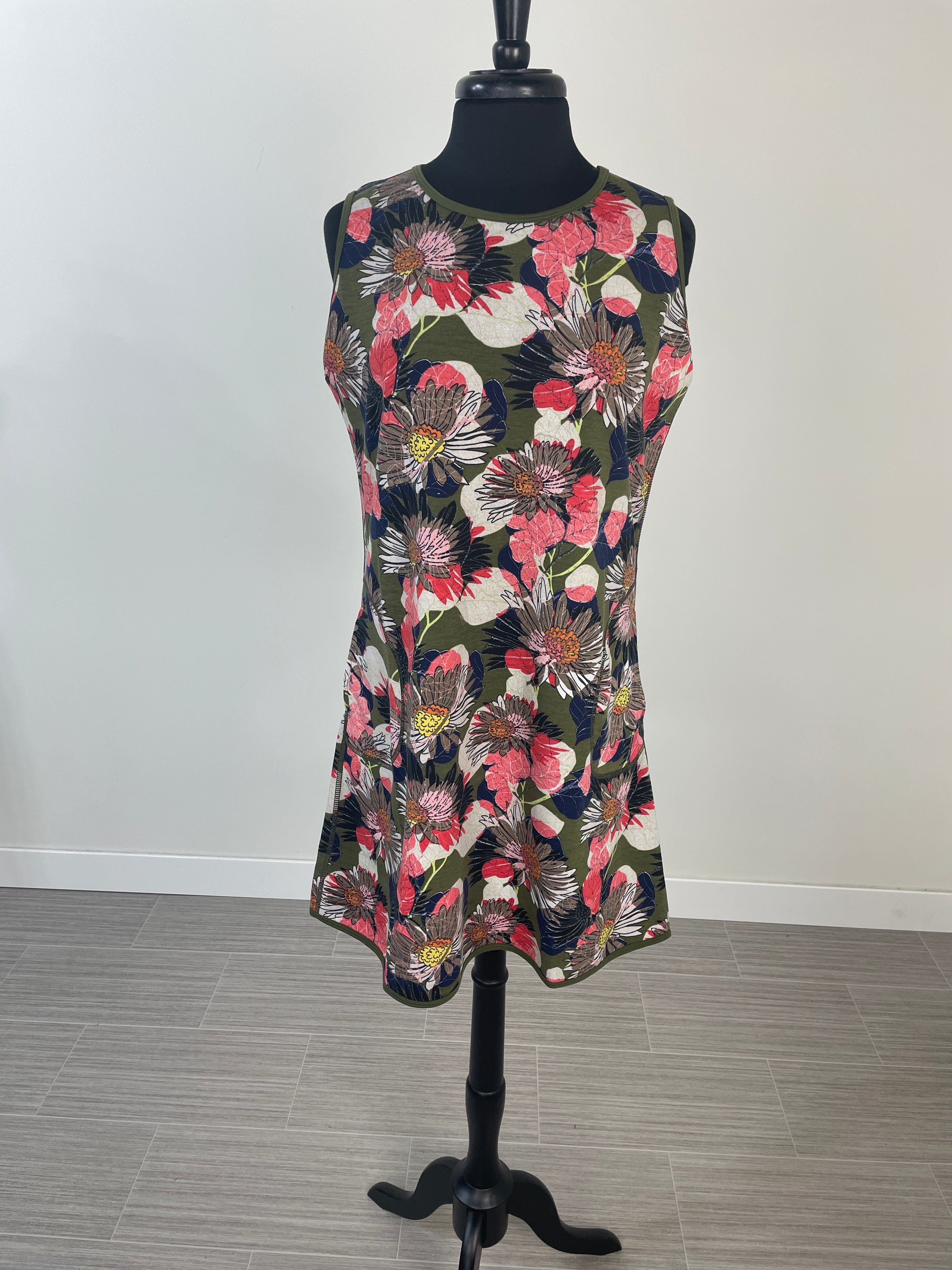 Olive Floral Jersey Reversible Dress