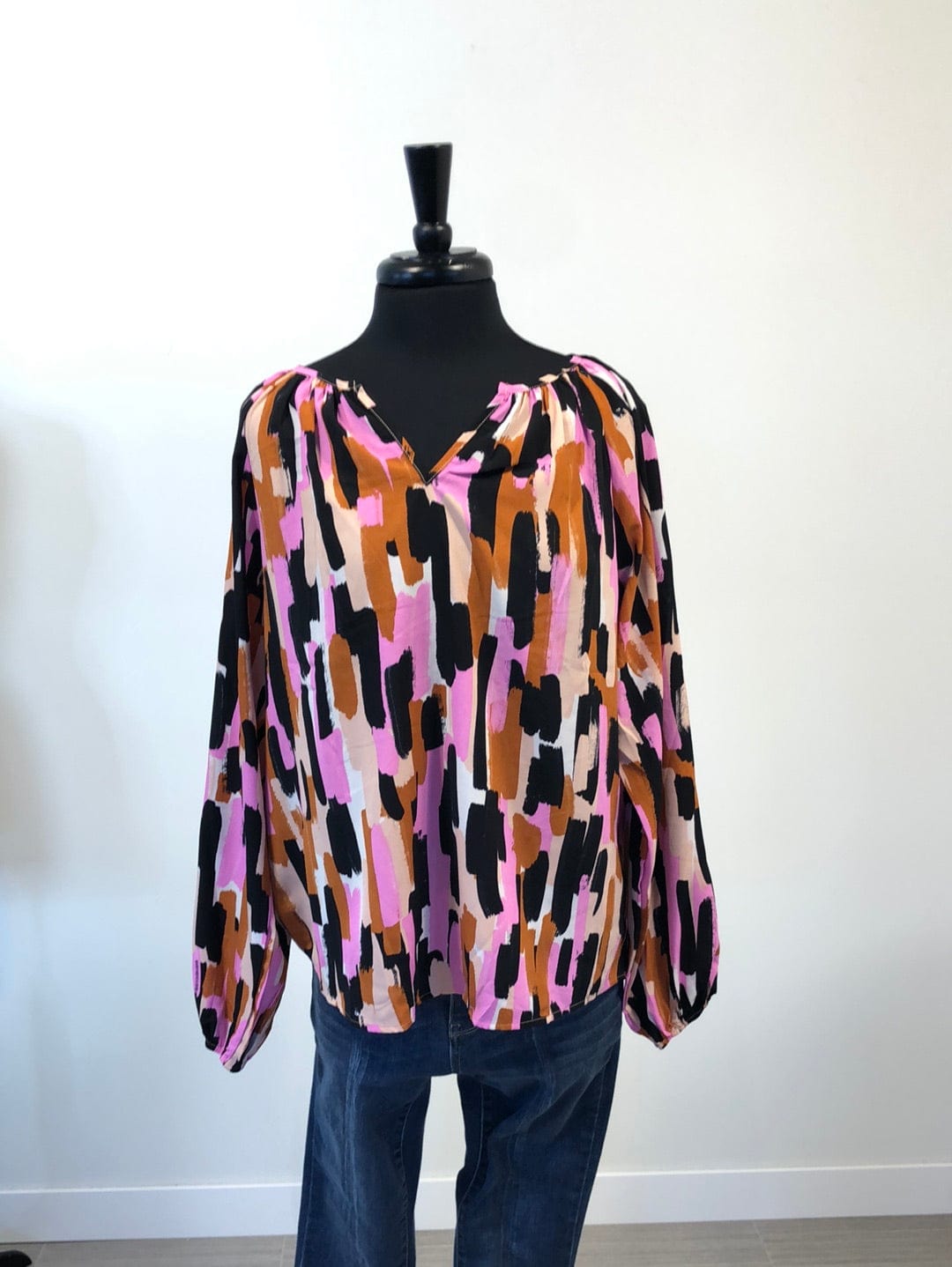 Pink & Black Brushstrokes Blouse