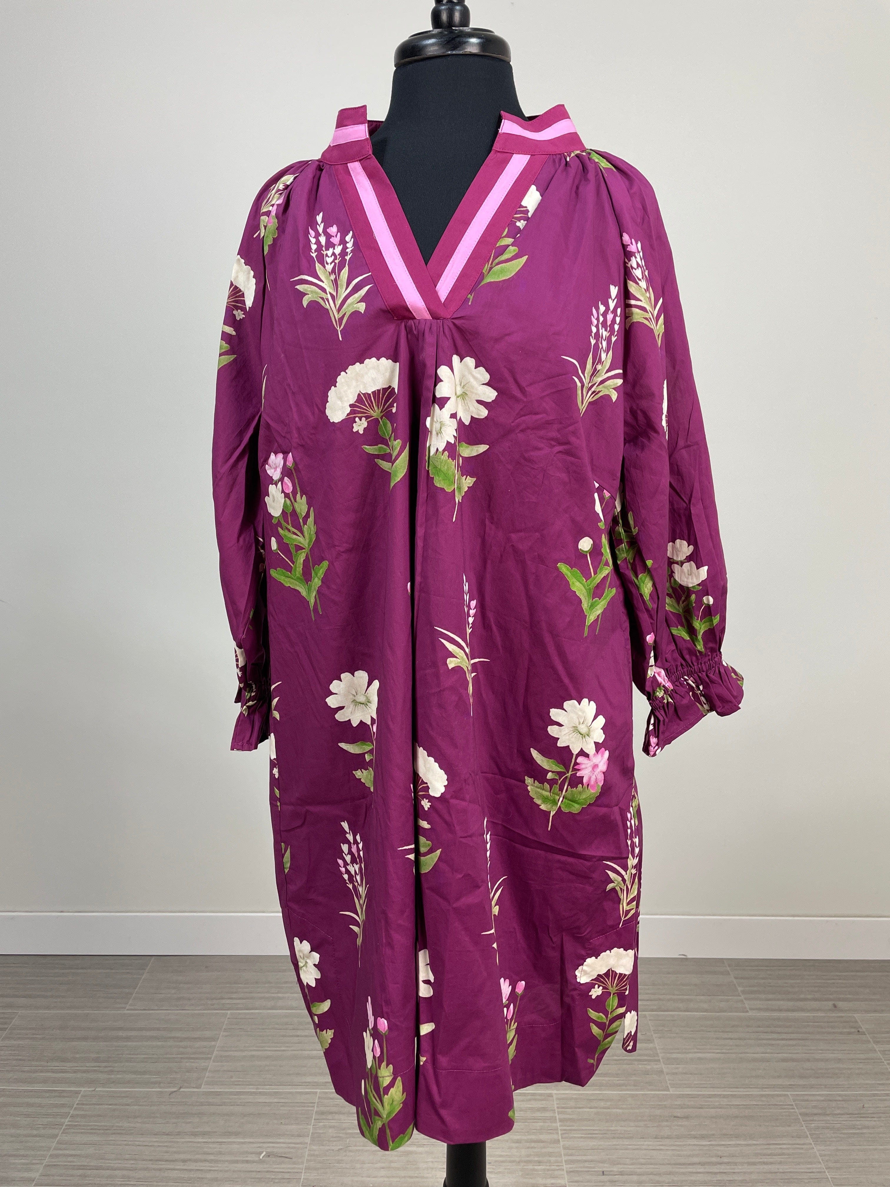 Plum Flower Print VNeck Dress