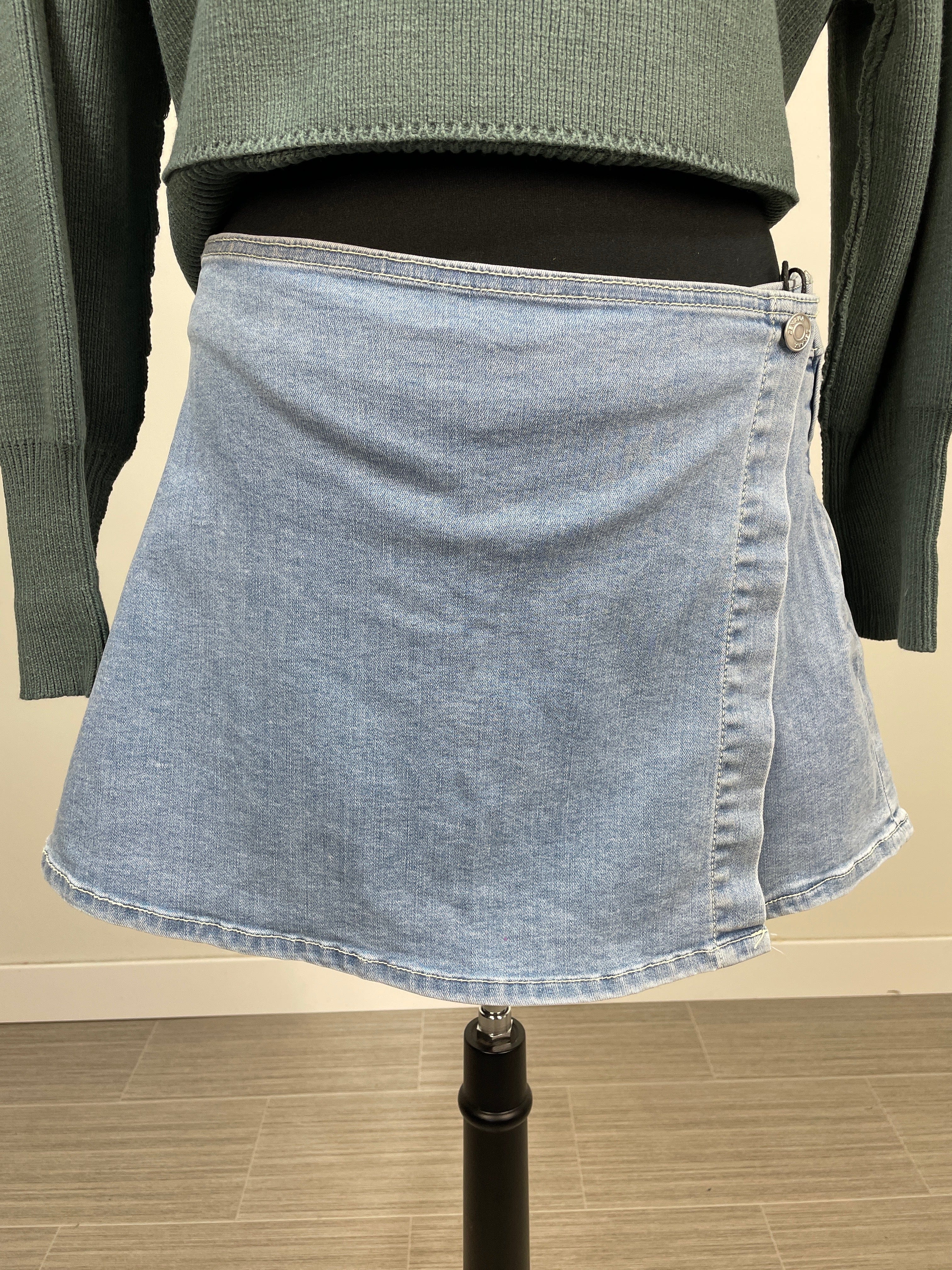 Wrap Front Denim Skort