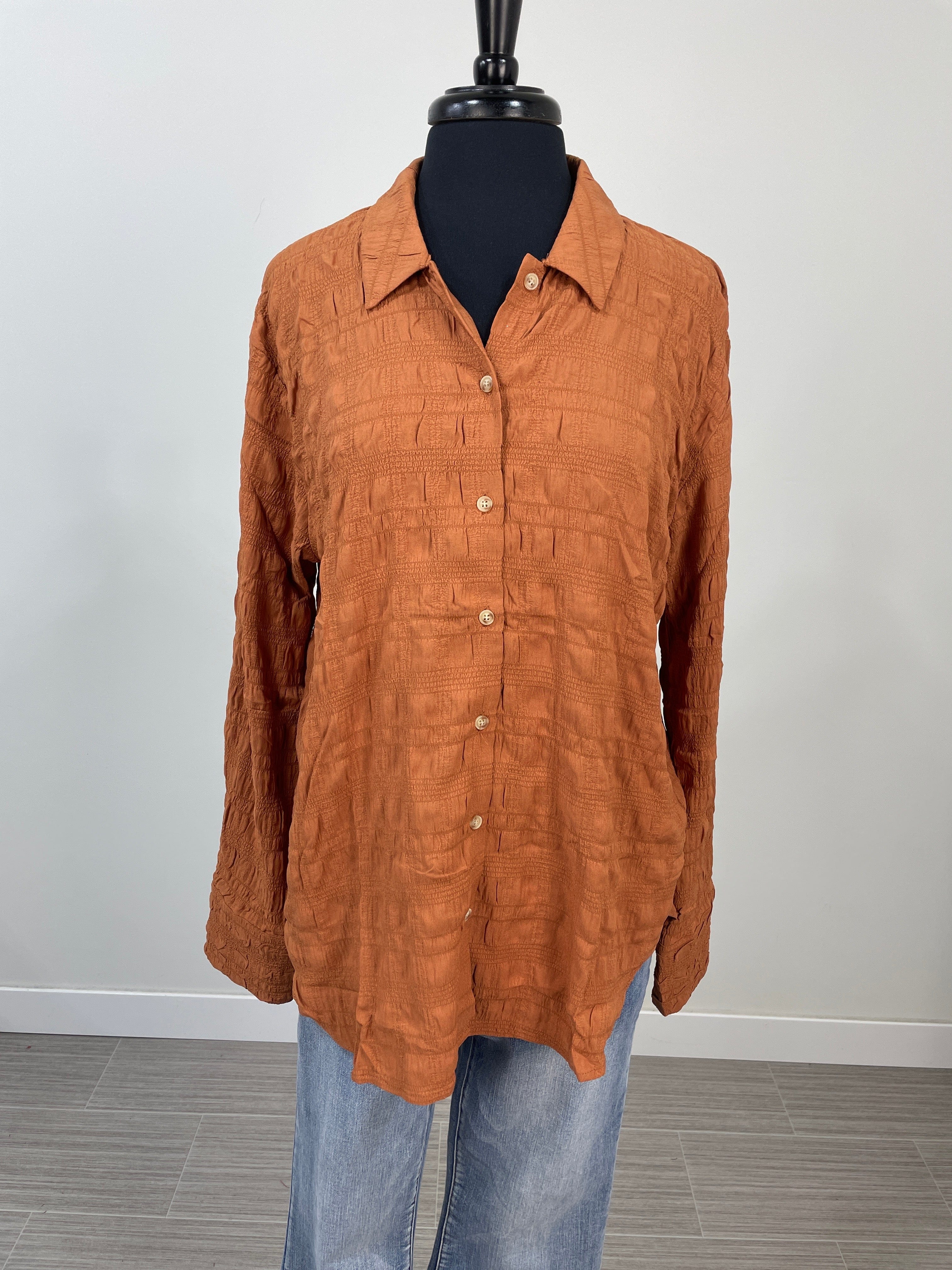 Pumpkin Textured Button Down Shirt