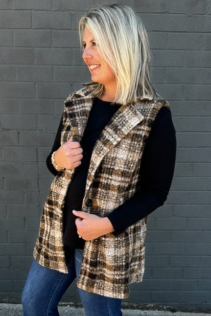 Brown Boucle Plaid Vest