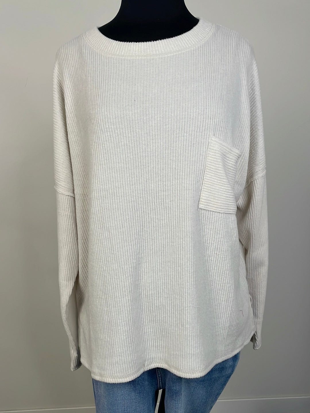 Sand Beige Ribbed Hacci Sweater