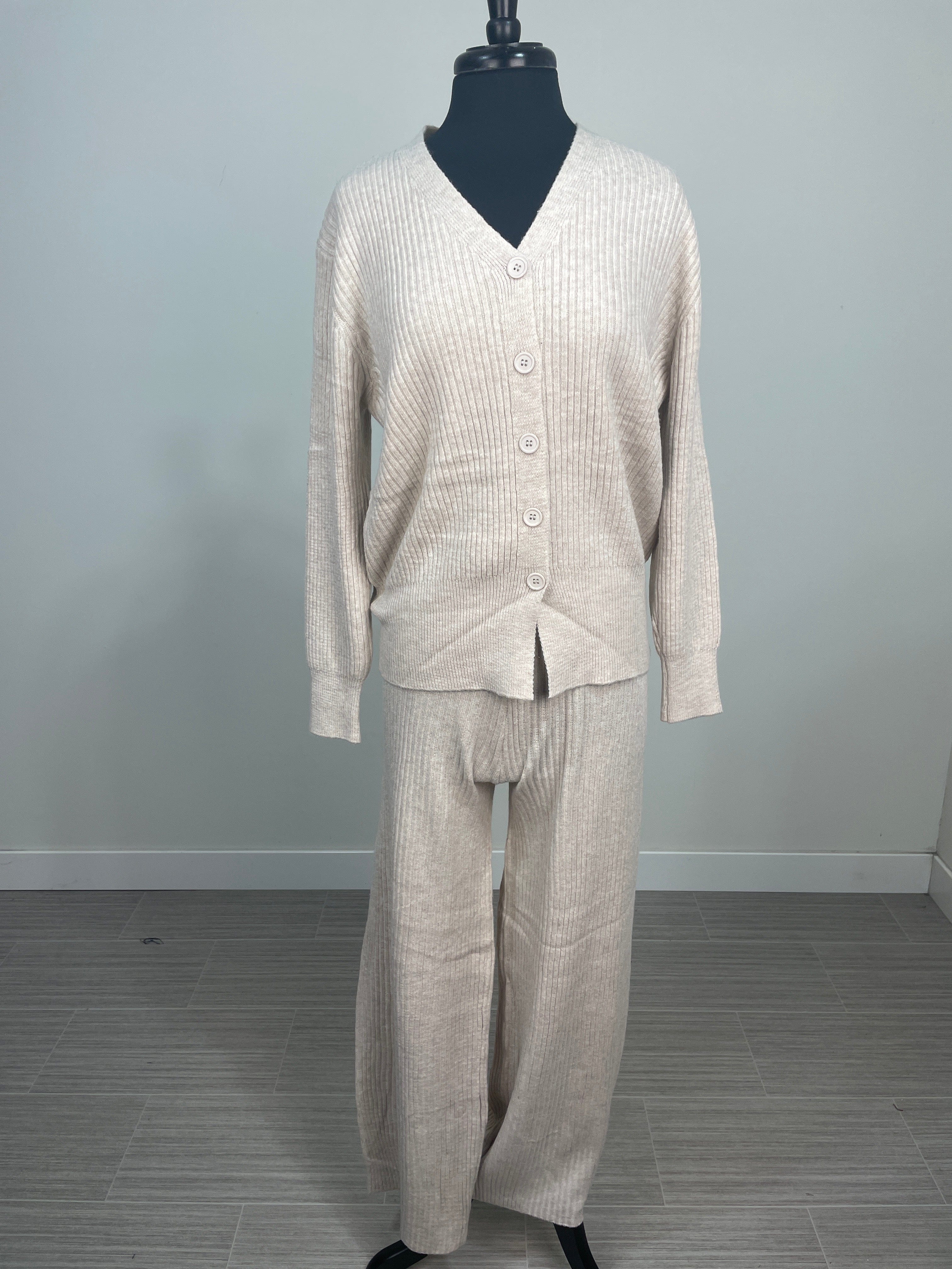 Cream Cardigan Pants Set
