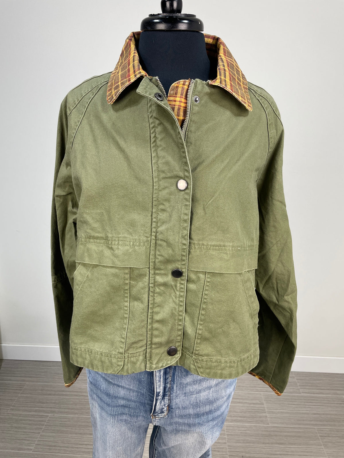 Camel & Olive Contrast Collar Barn Jacket