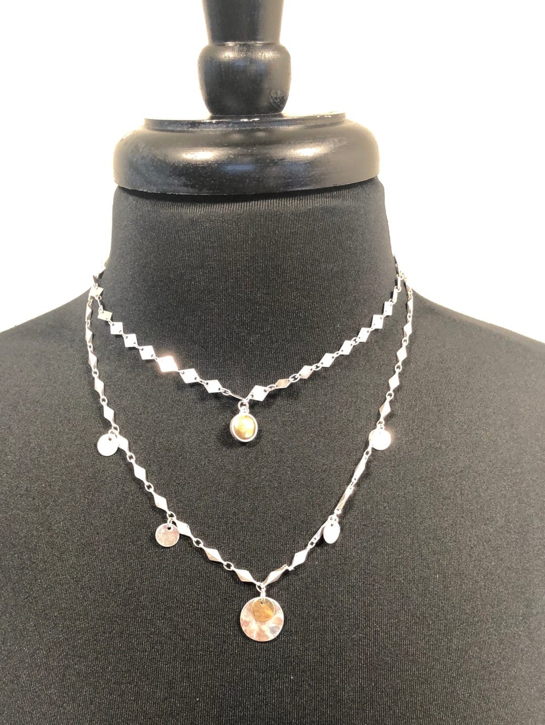 Silver Double Layer Diamond Chain Necklace