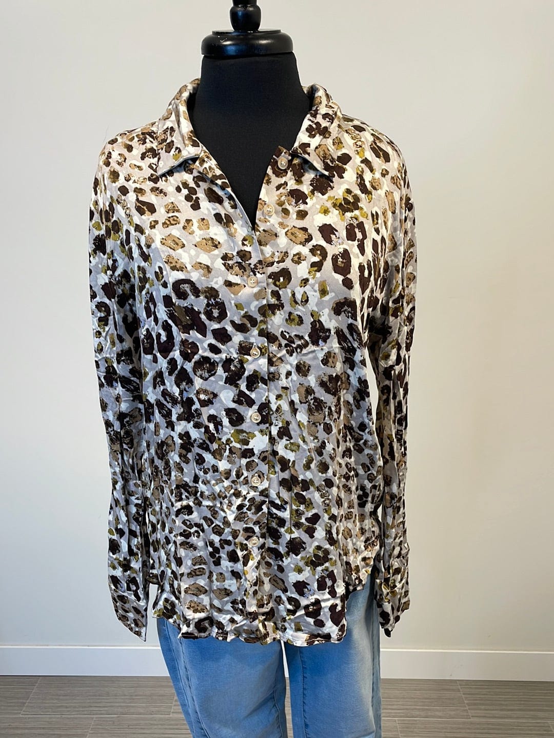 Mocha Satin Leopard Blouse