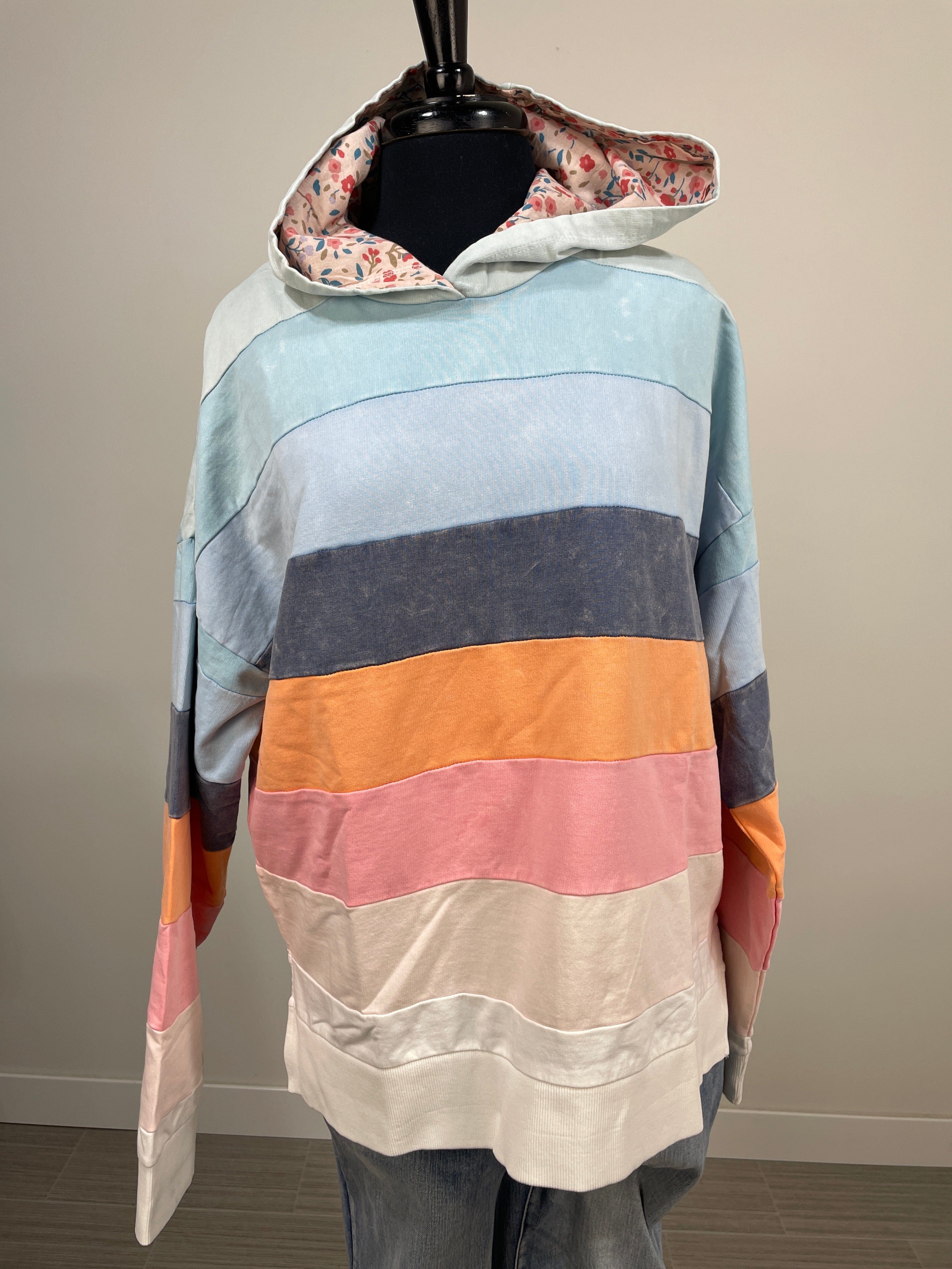 Stripe Washed Hooded Pullover
