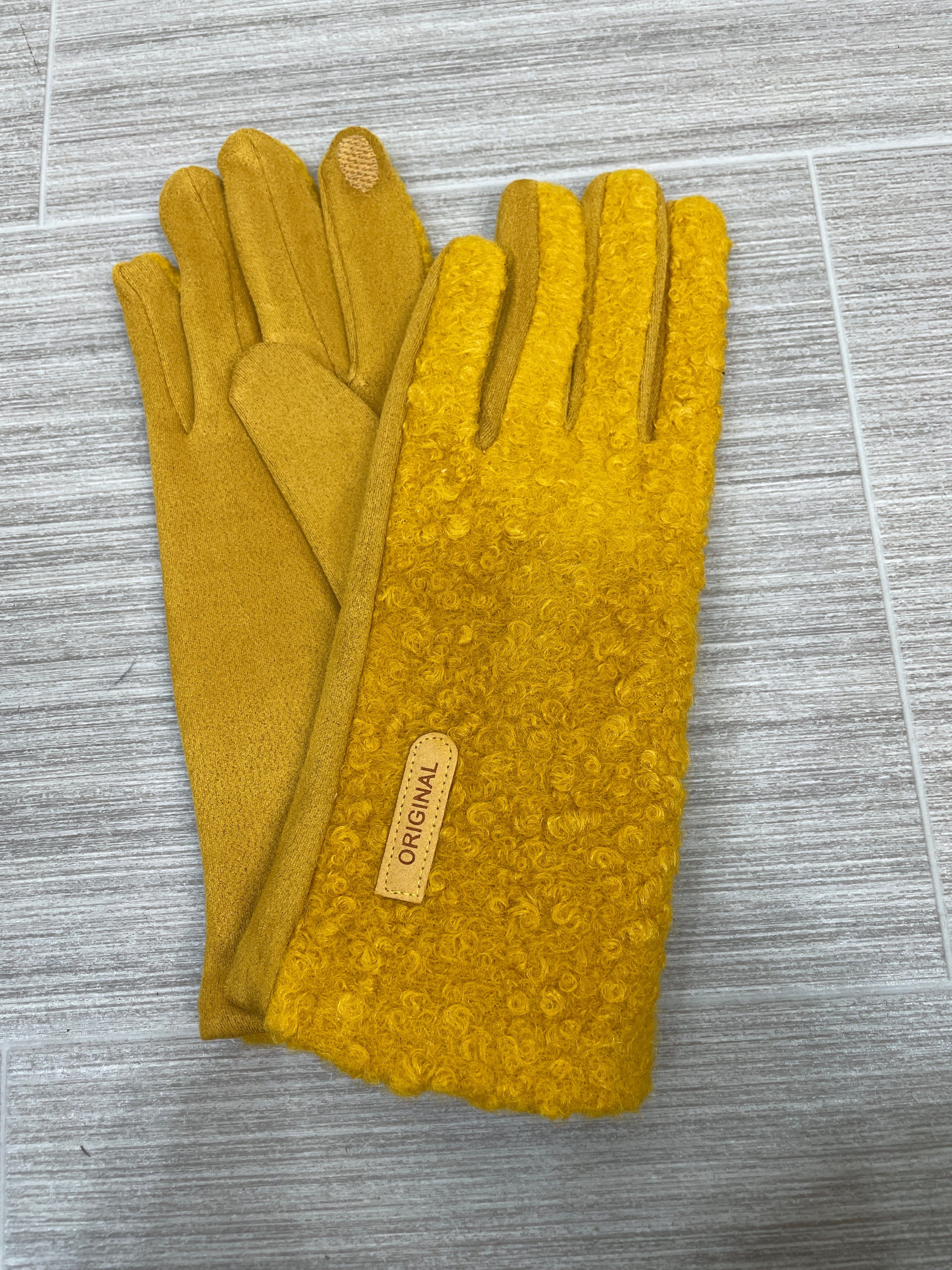 Mustard Boucle & Suede Glove