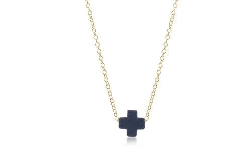 16" Necklace Gold - Signature Cross Gold Disc - Navy
