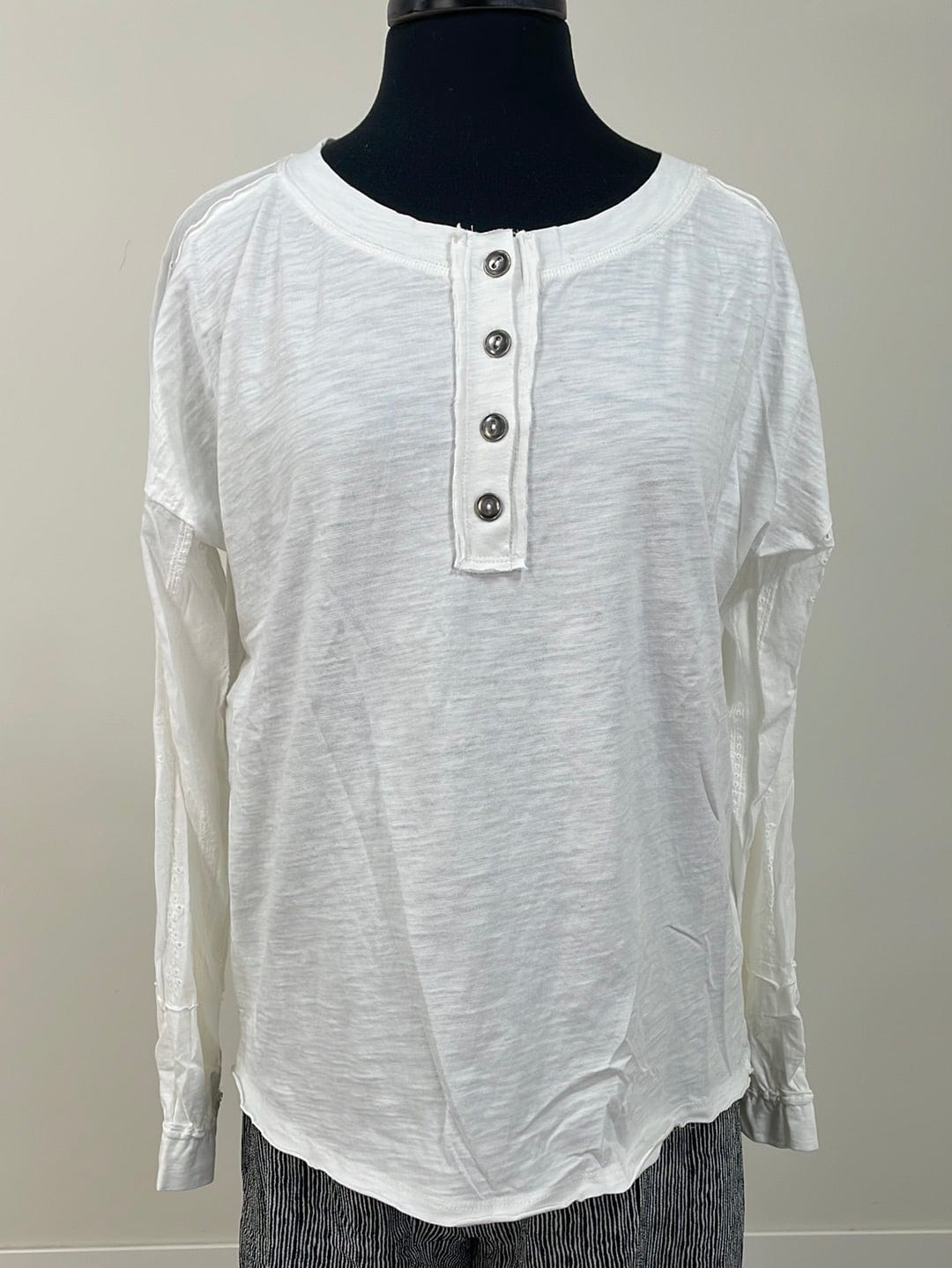 White Eyelet Henley Oversize Top