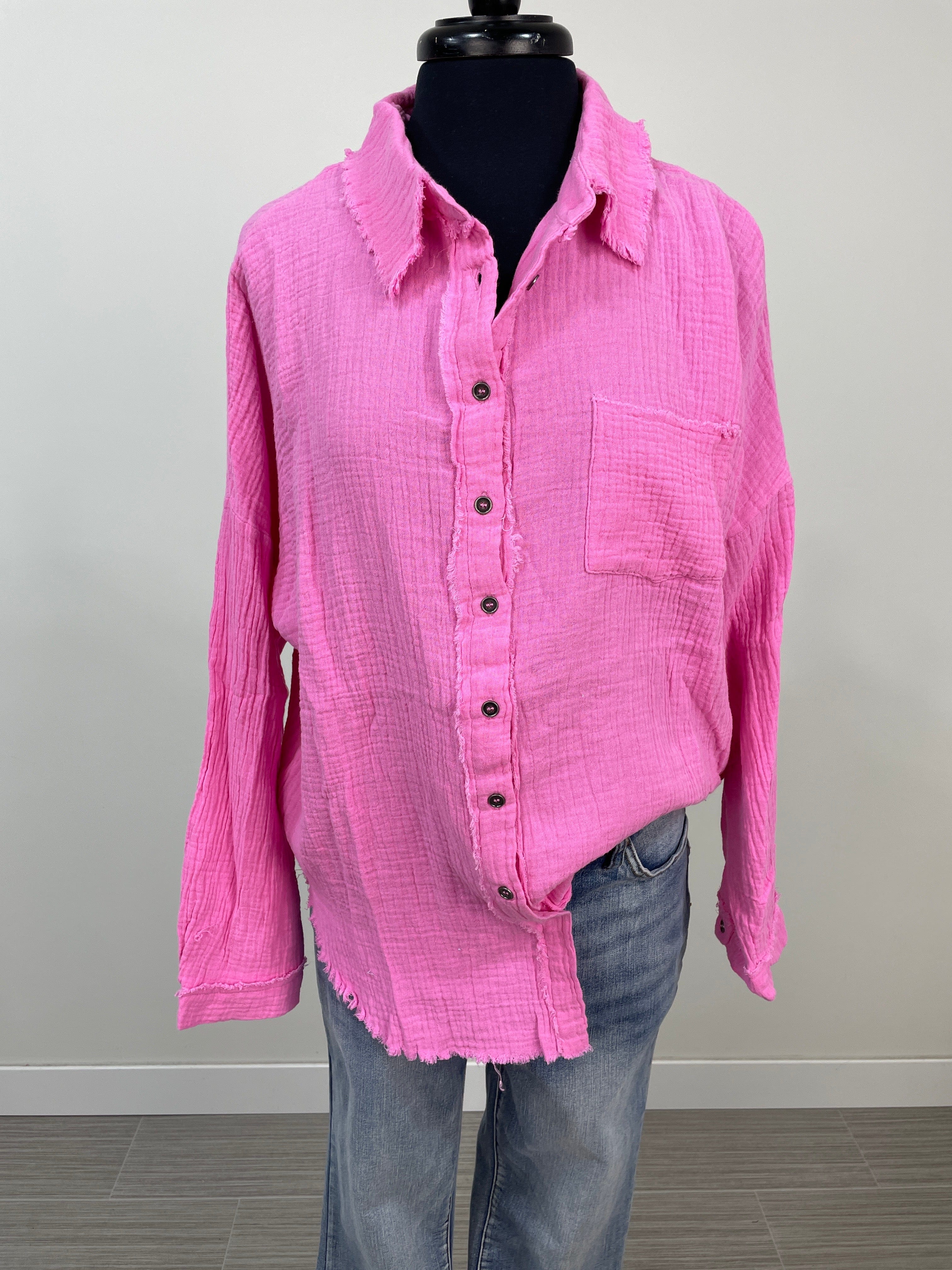 Candy Pink Gauze Collared Shirt