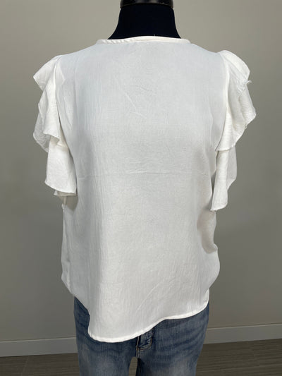 White Double Ruffle Sleeve Top