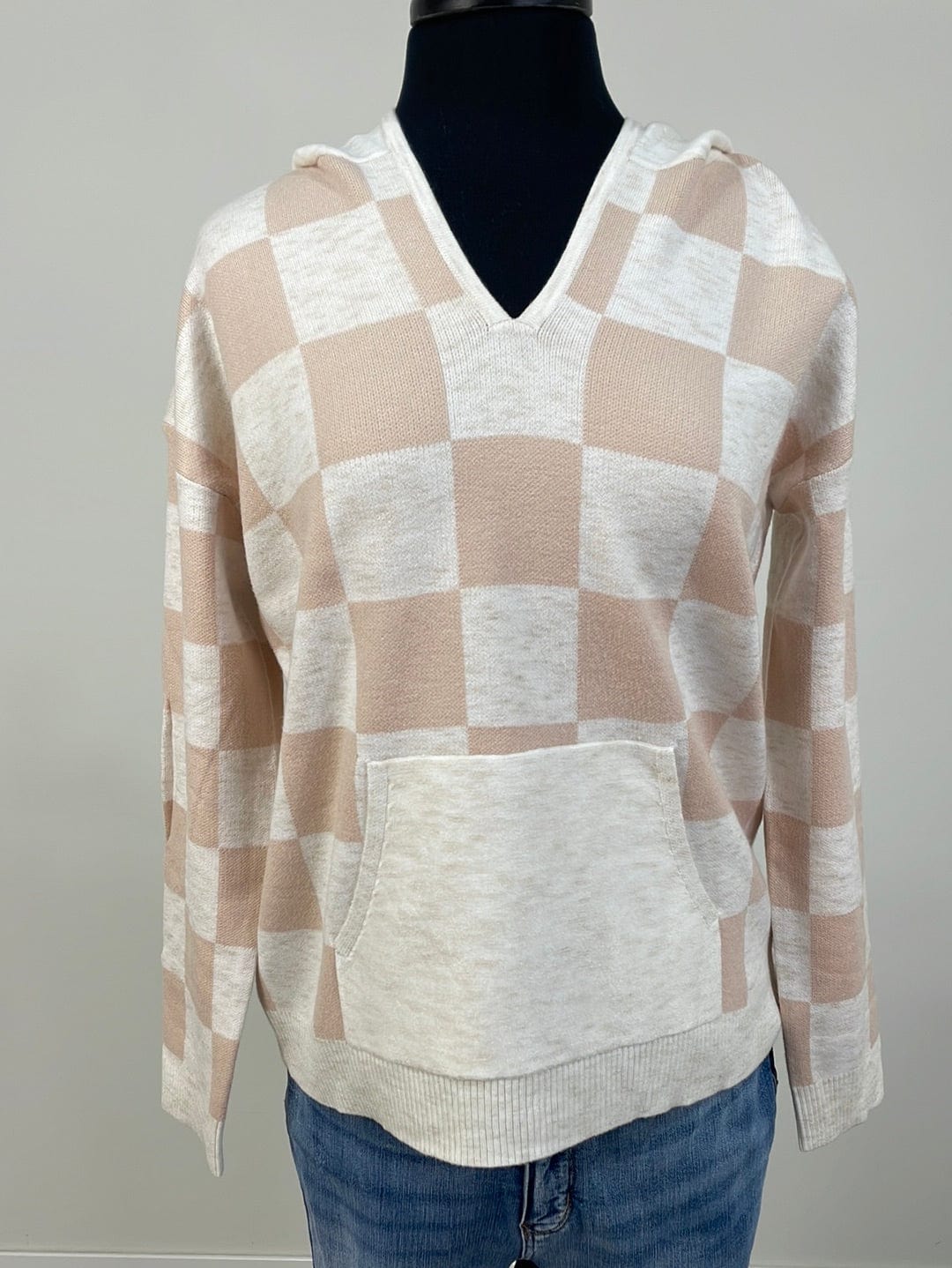 Oat & Blush Checkerboard Hoodie