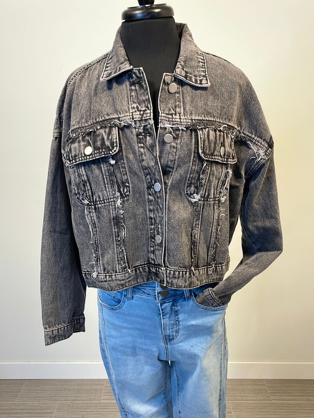 Charcoal Cropped Denim Jacket