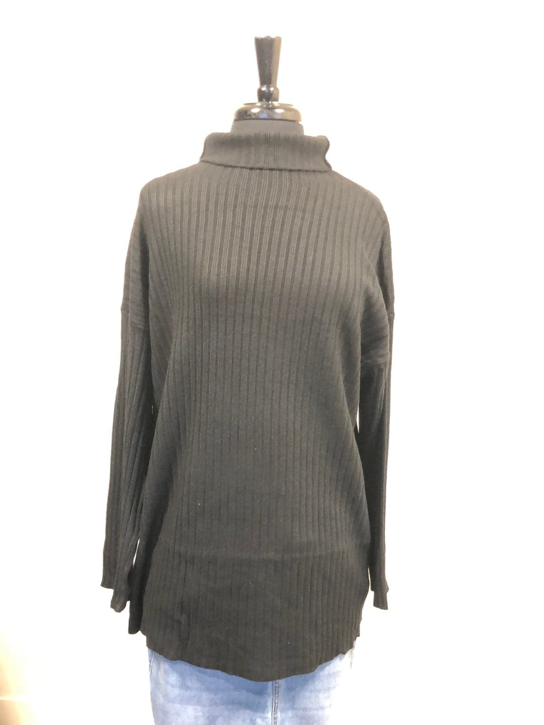 Black Ribbed Mock Neck Sweater