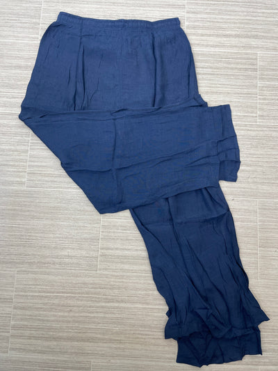 Navy Flowy Side Button Gauze Pant