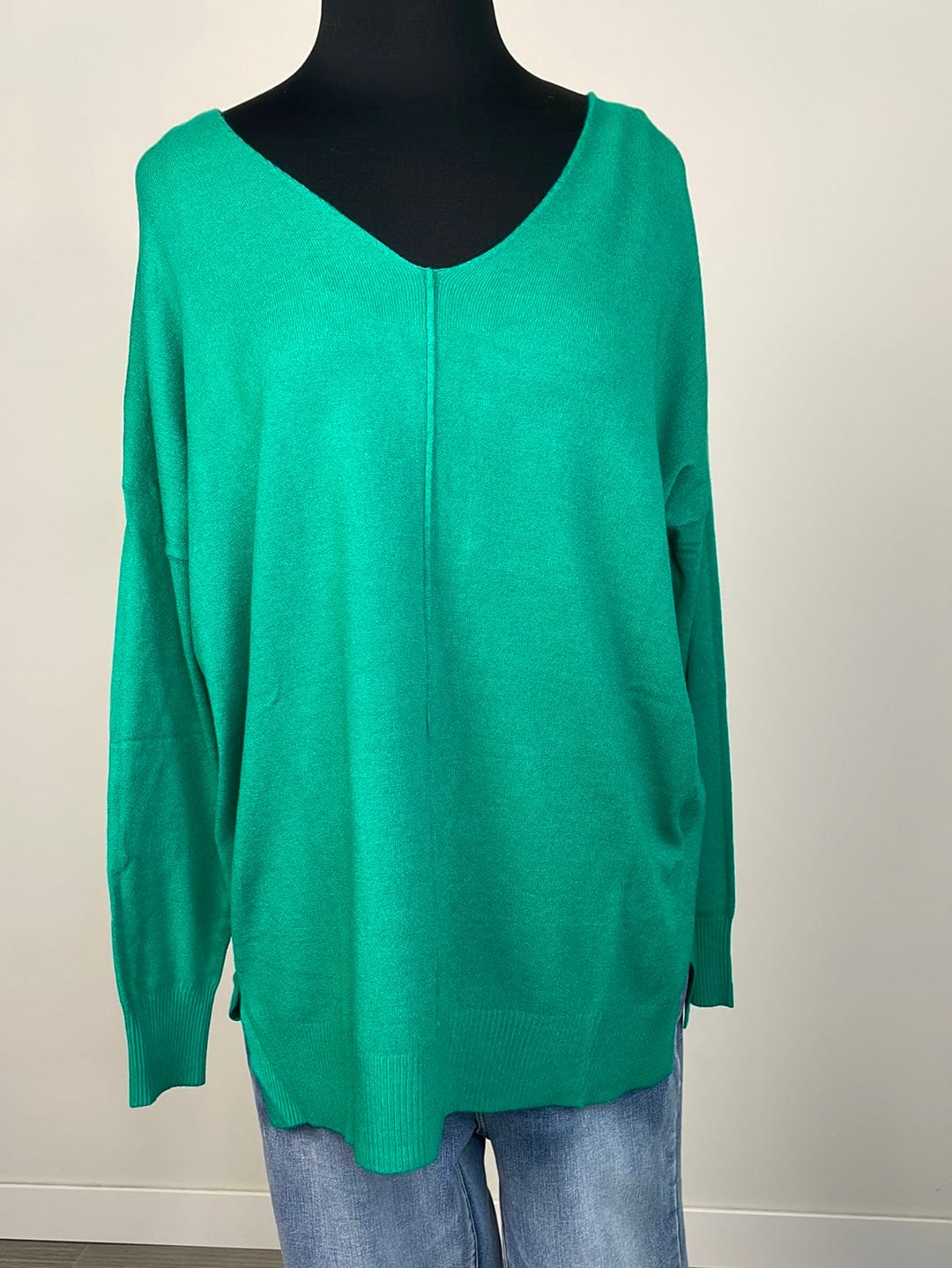 Heathered Kelly Green Viscose Front Seam Sweater