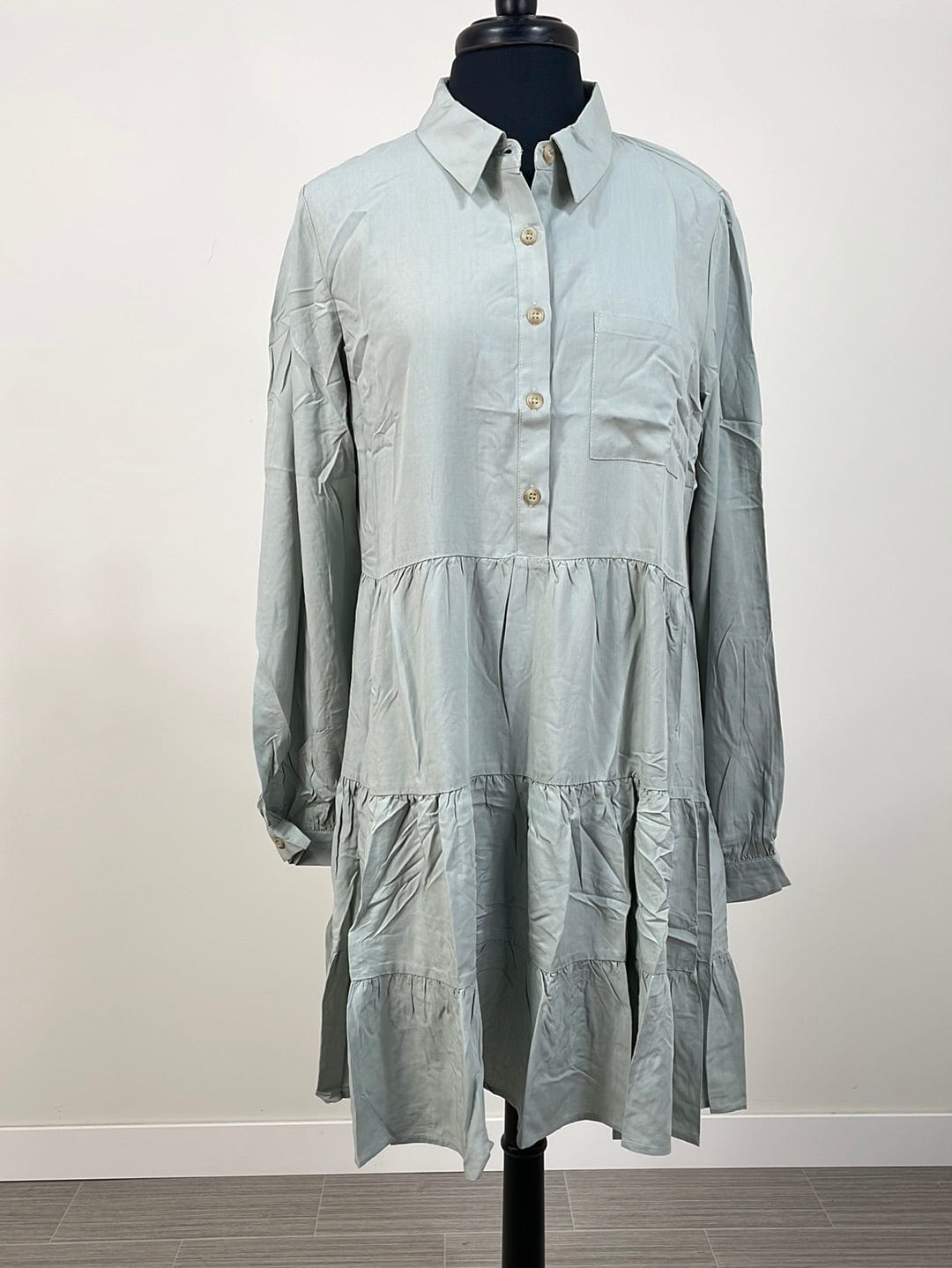 Sage Tiered Shirt Dress