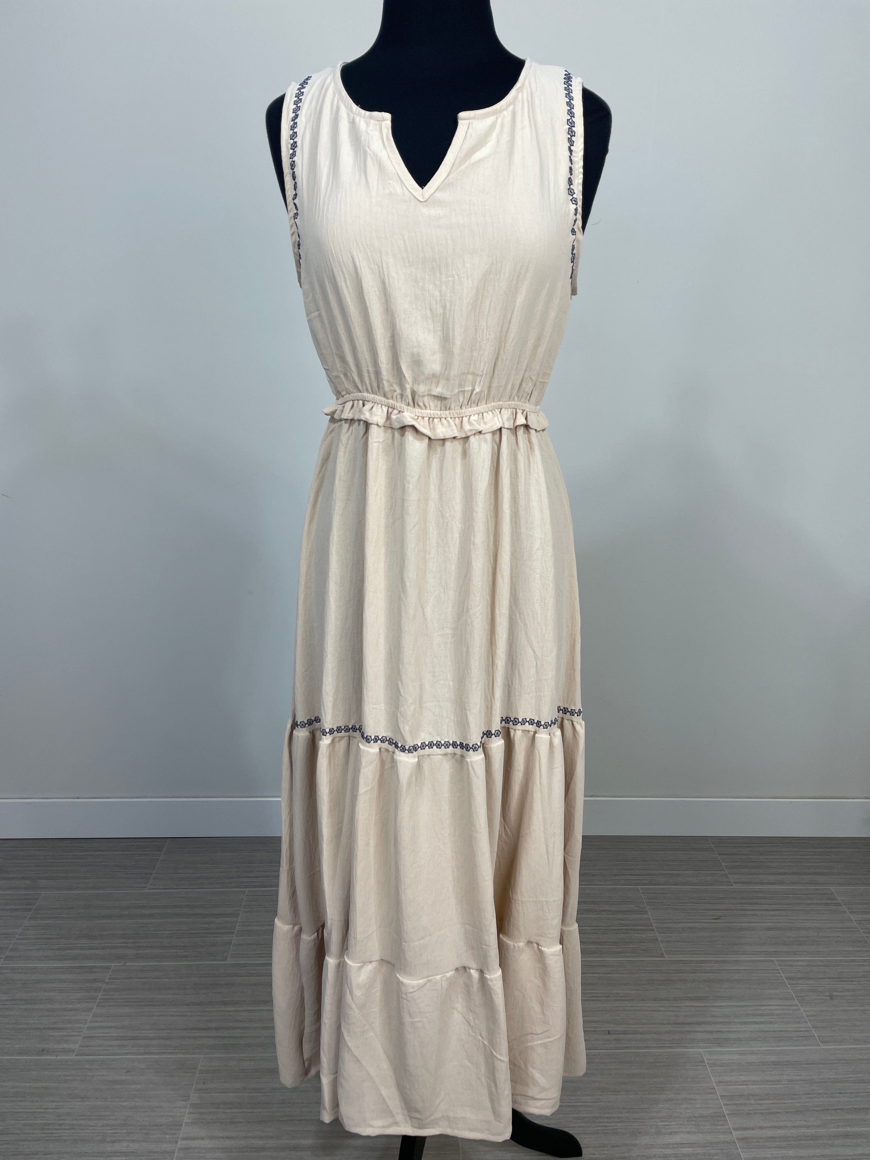 Khaki Tiered Embroidered Dress