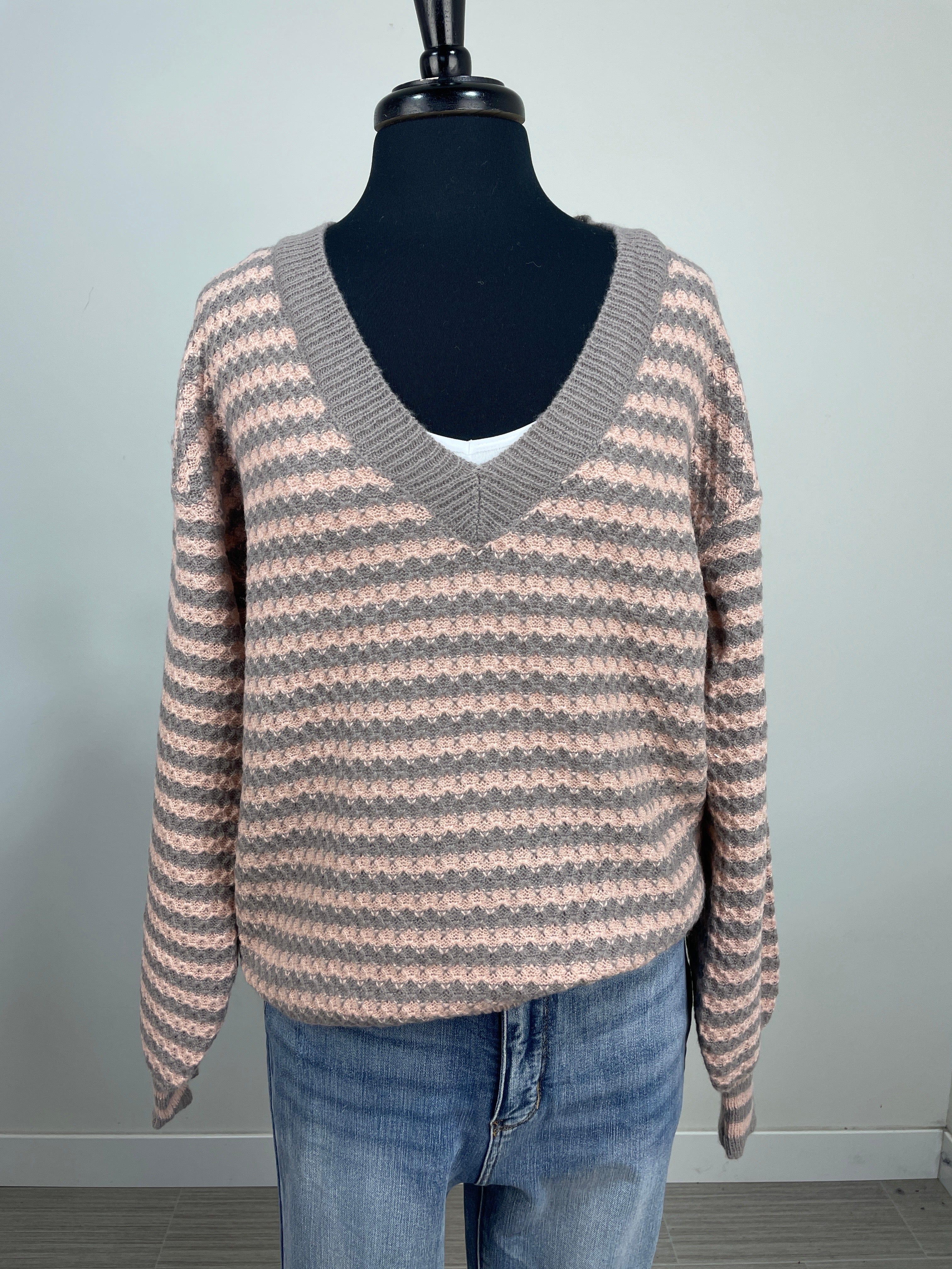 Blush & Grey Stripe Sweater