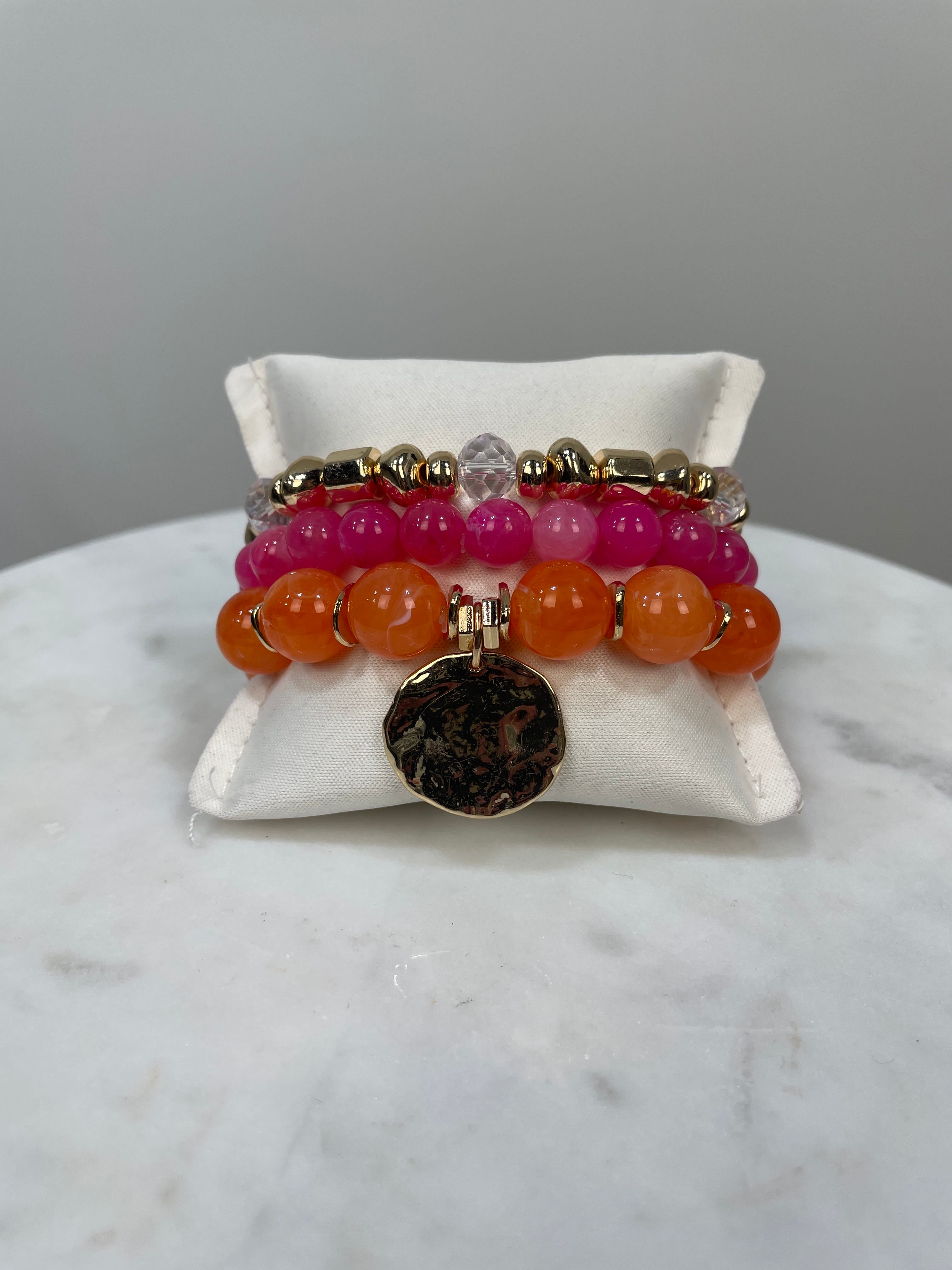 Fuchsia & Orange Multi Beaded Bracelet