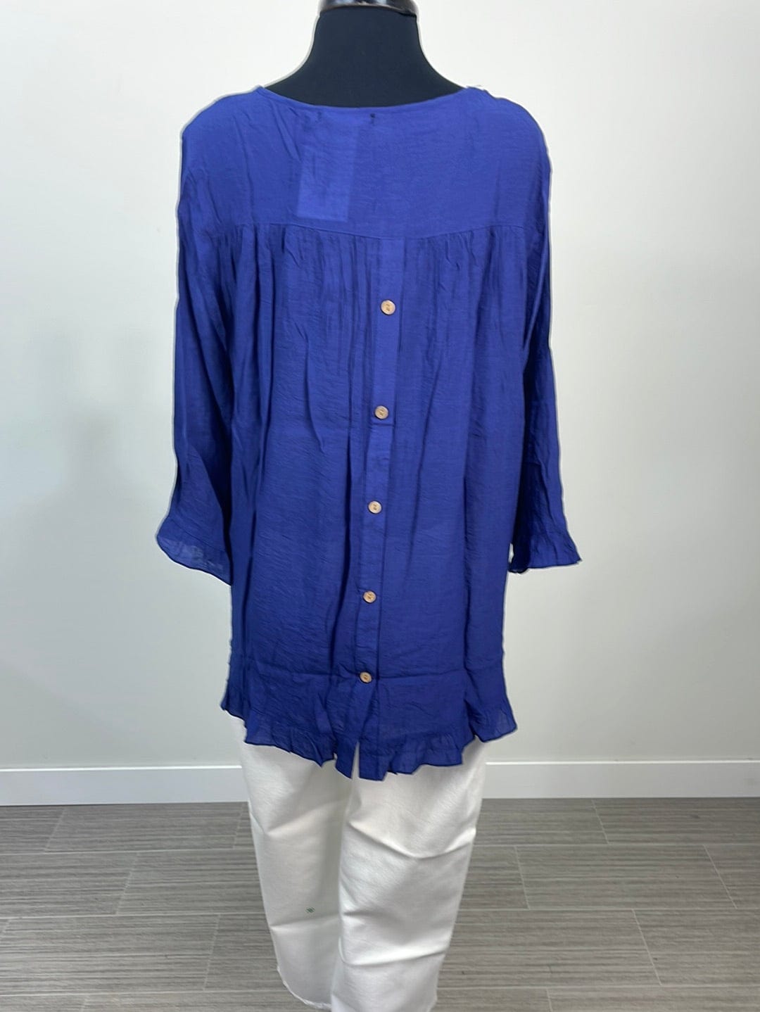Navy Button Detailed Back Blouse