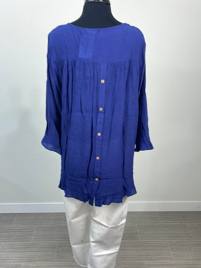 Navy Button Detailed Back Blouse