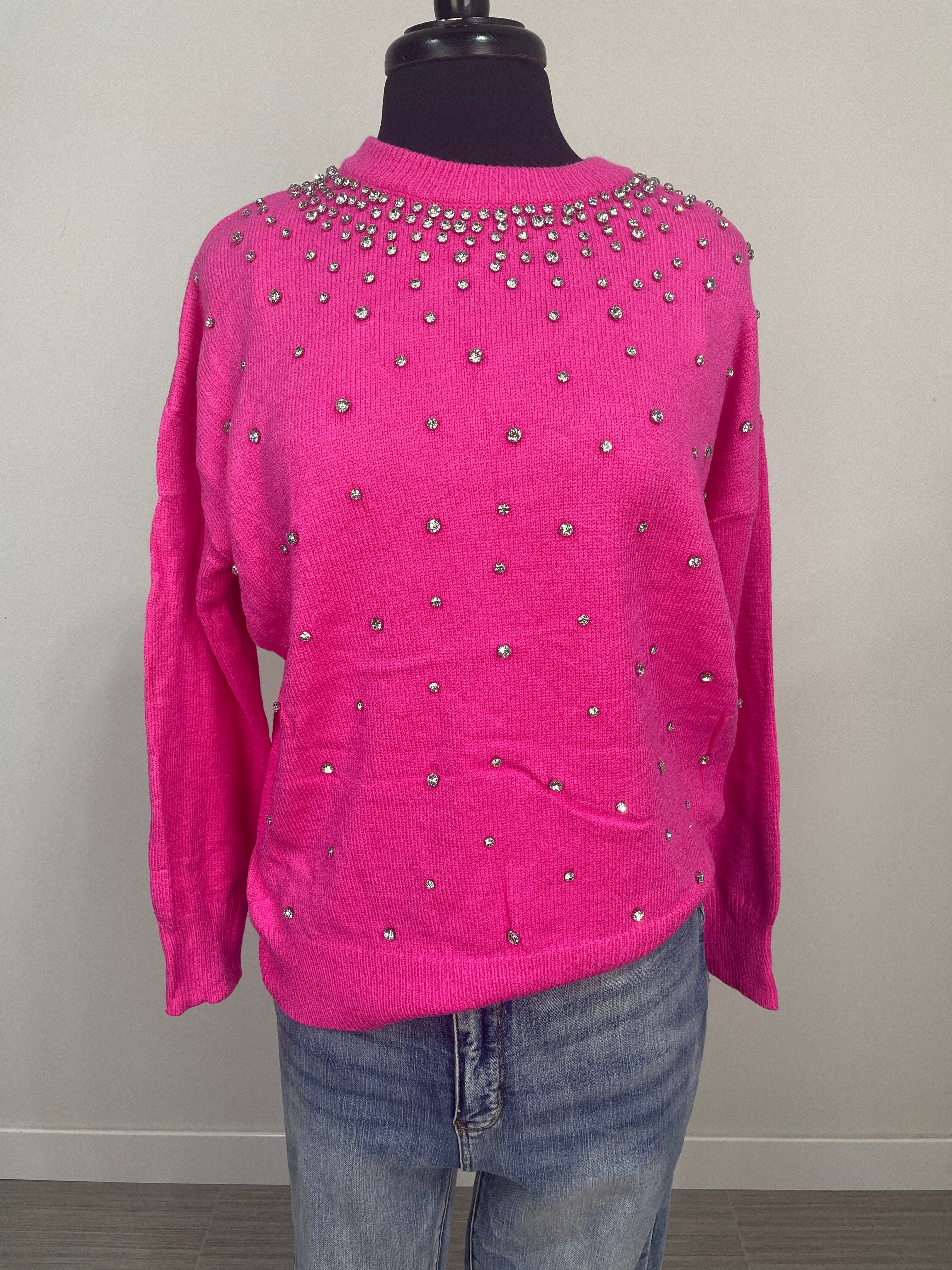 Fuchsia Stud Detail Pullover Sweater