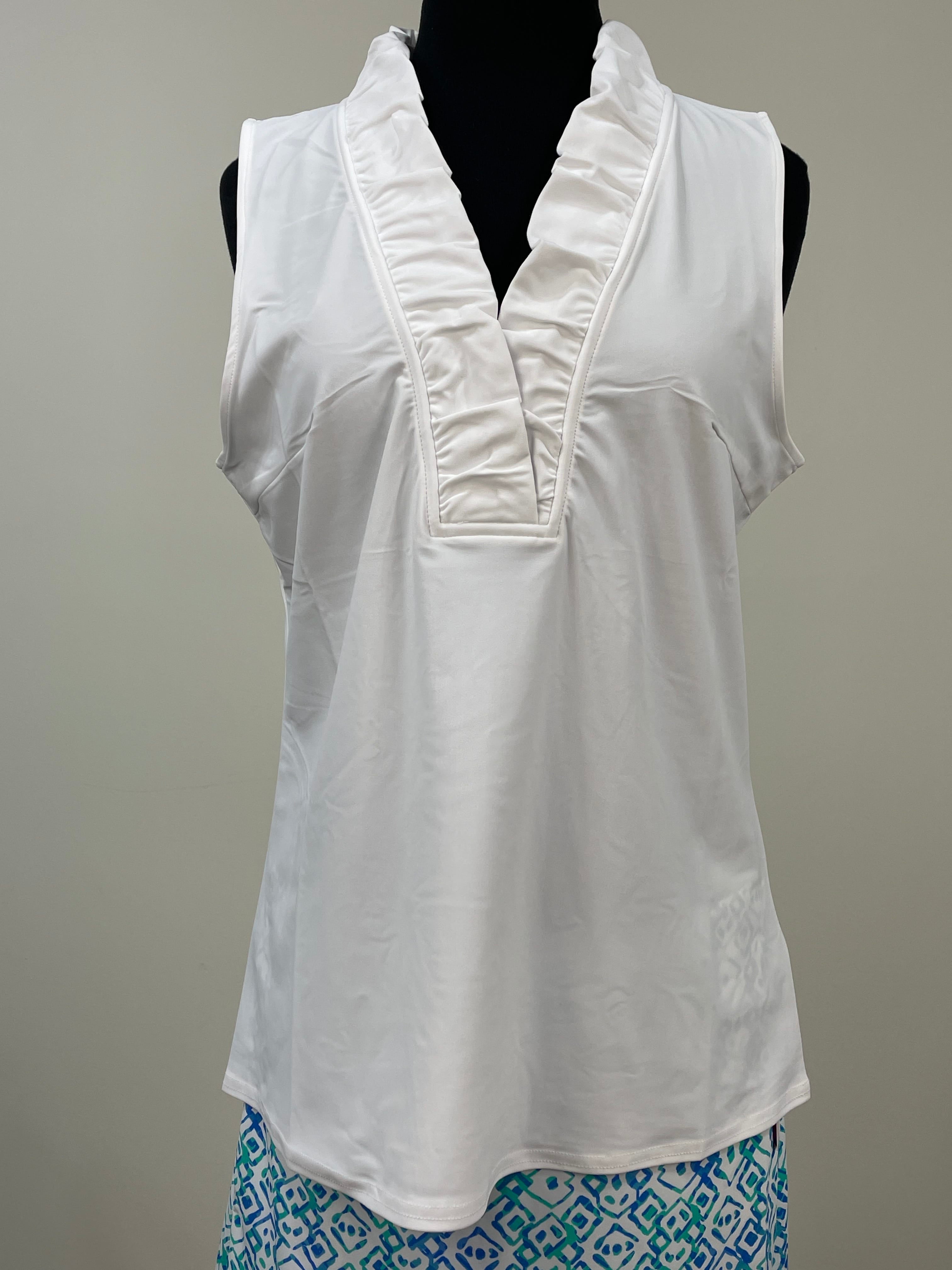 Bright White Ruffle Neck Evelyn Sleeveless Top