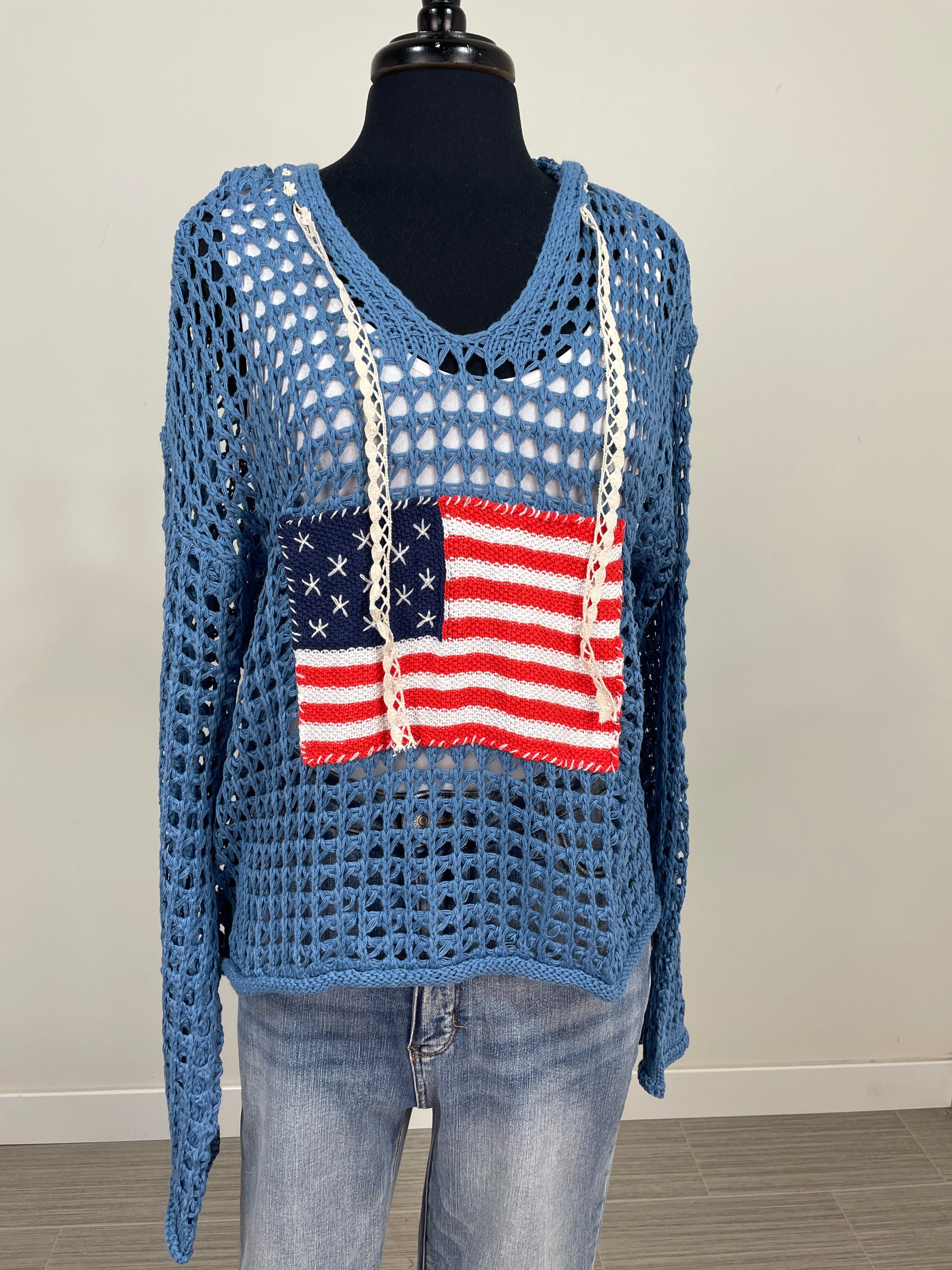 Royal Crochet Flag Hooded Pullover