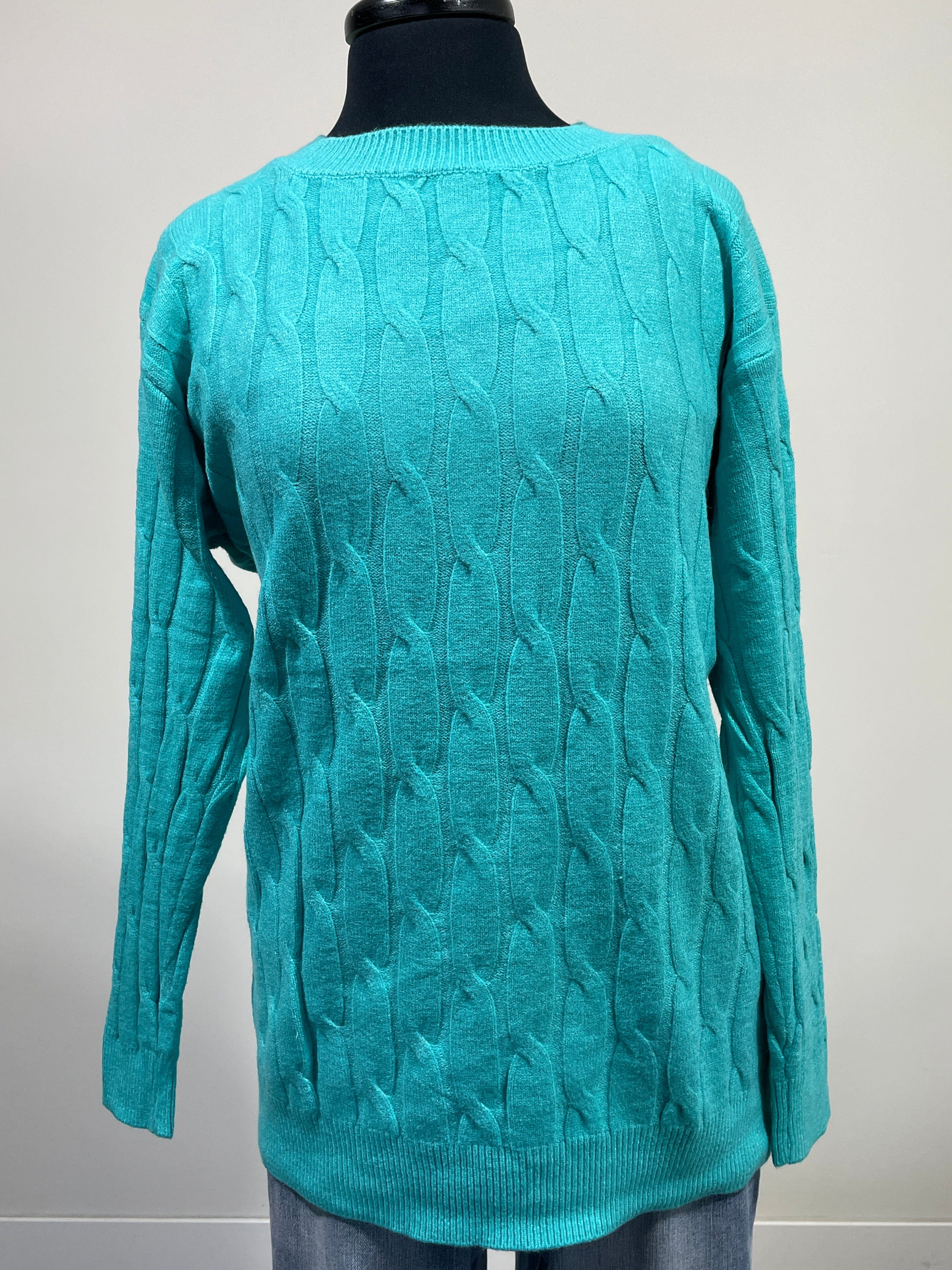 Turquoise Cable Knit Sweater OS