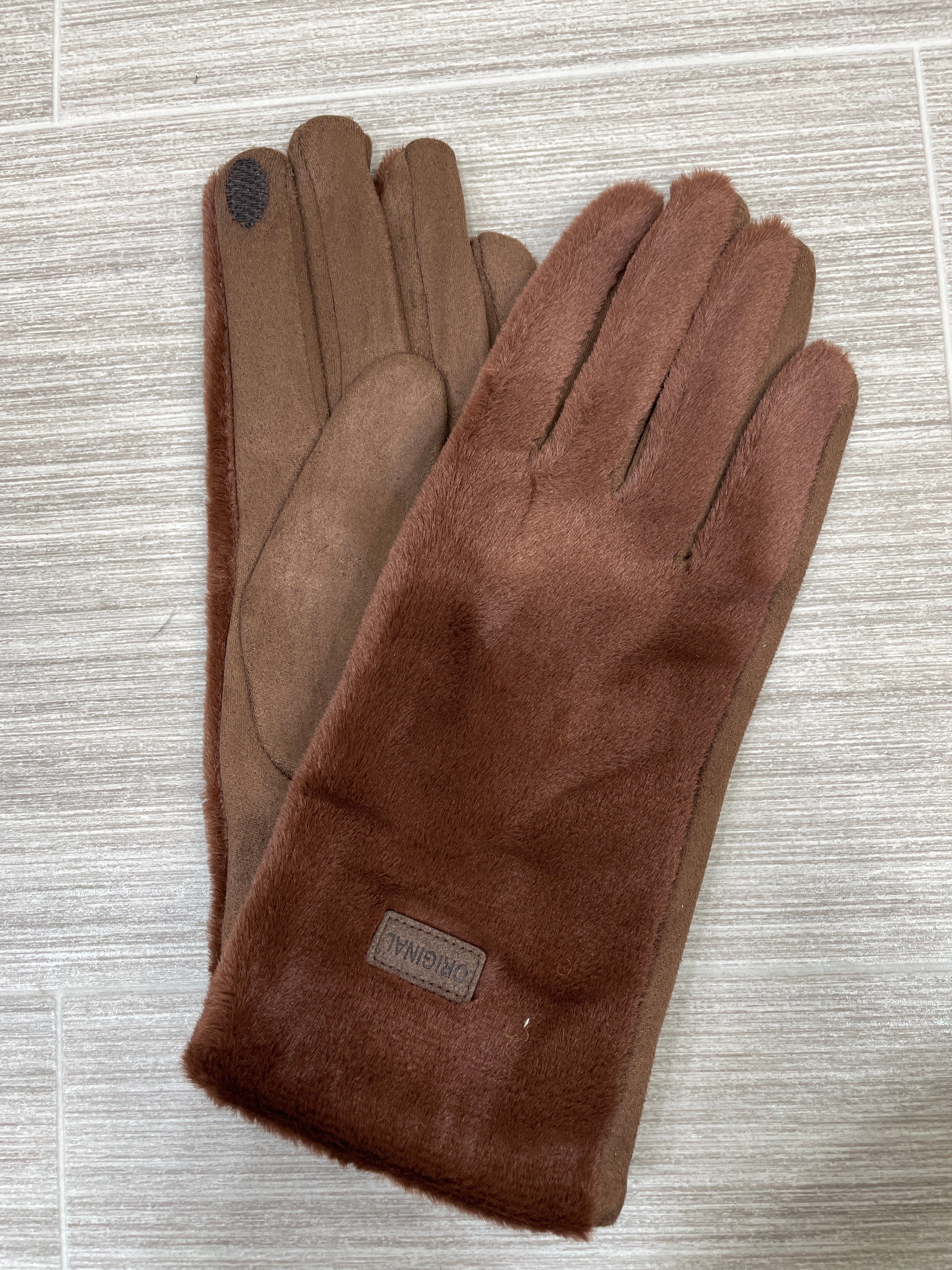 Brown Faux Fur Logo Glove