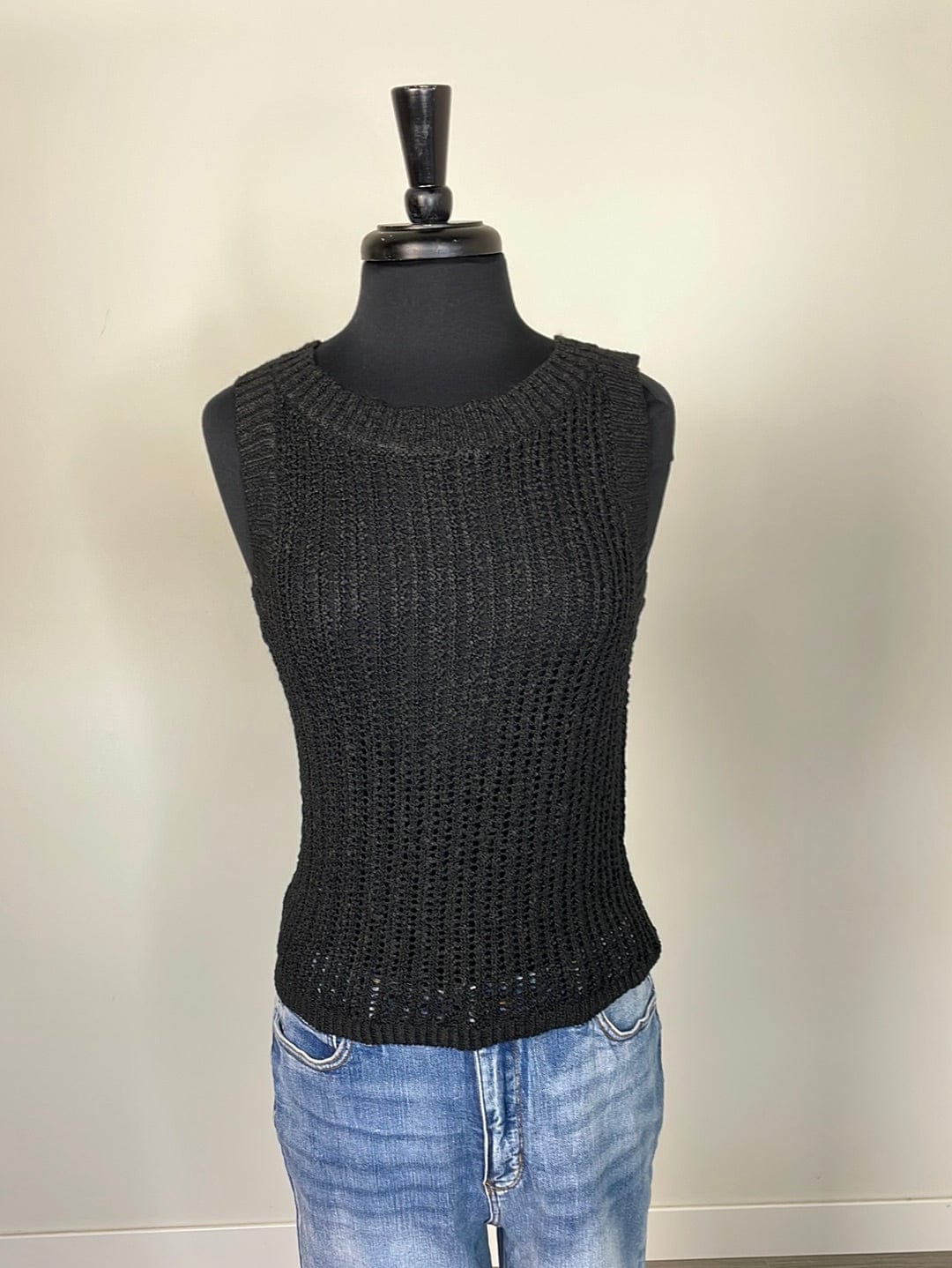 Black Crochet Knit Sleeveless Top
