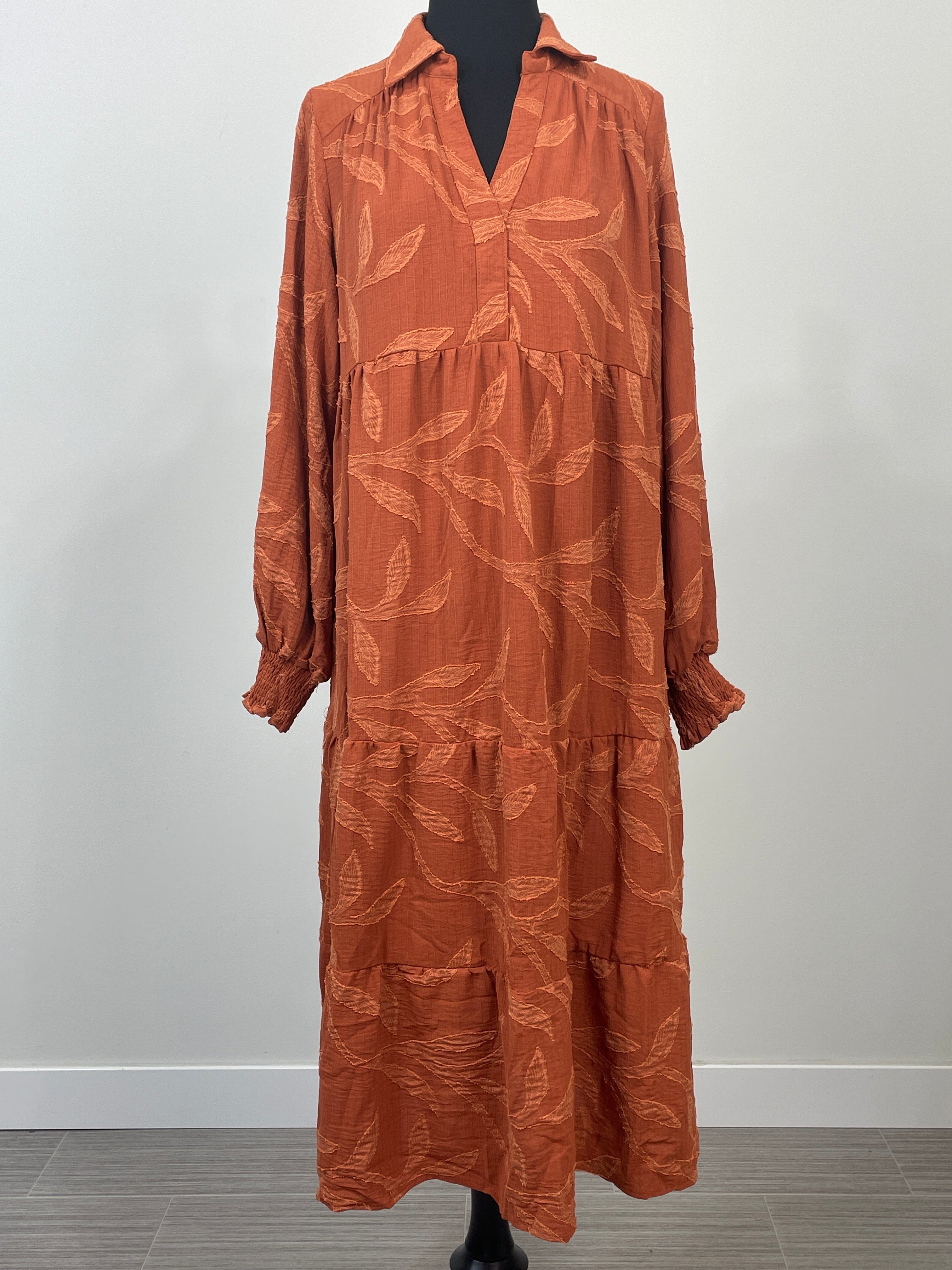 Rust Jacquard Terry Midi Dress