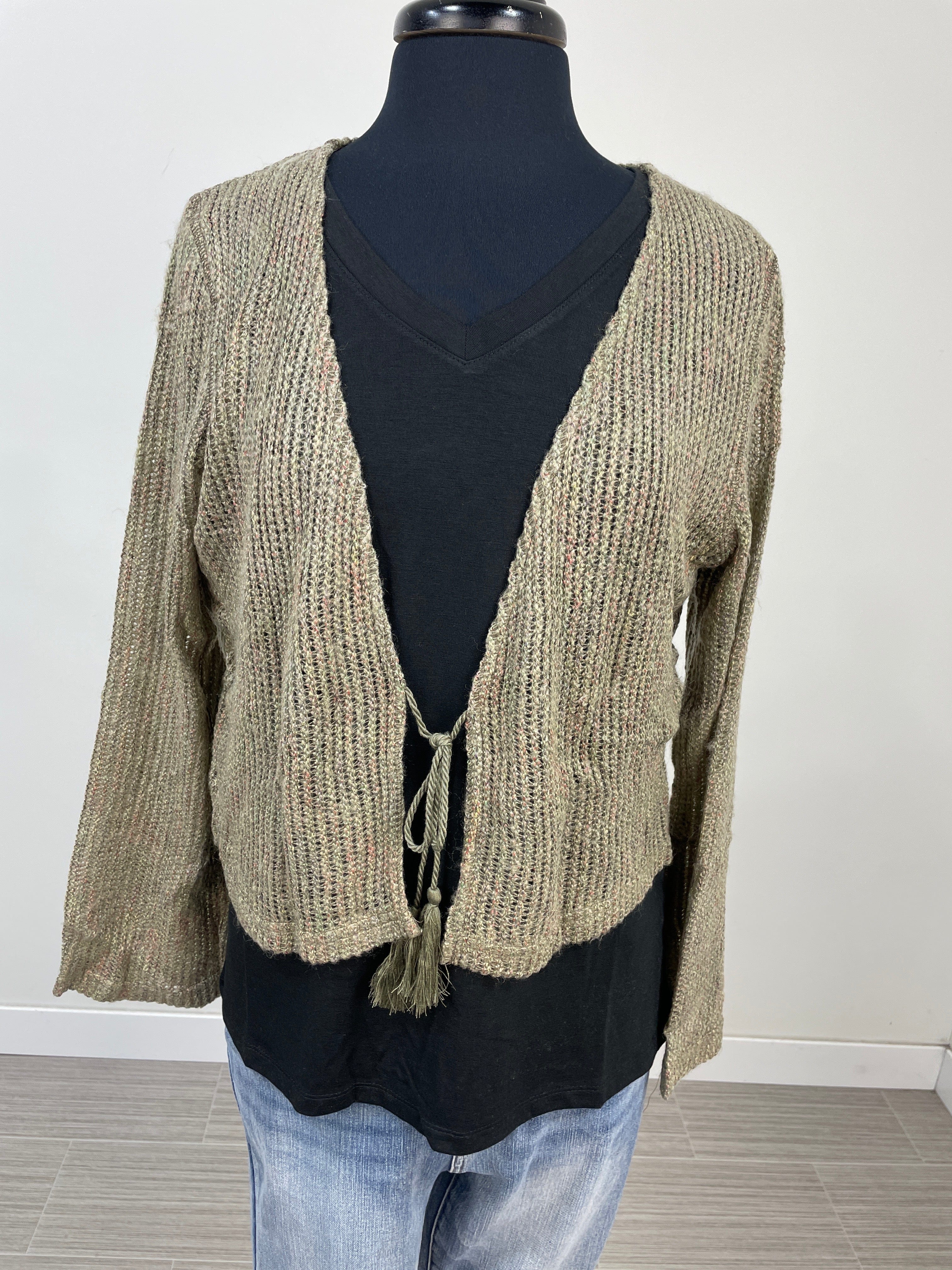 Olive Tie Front Sweater