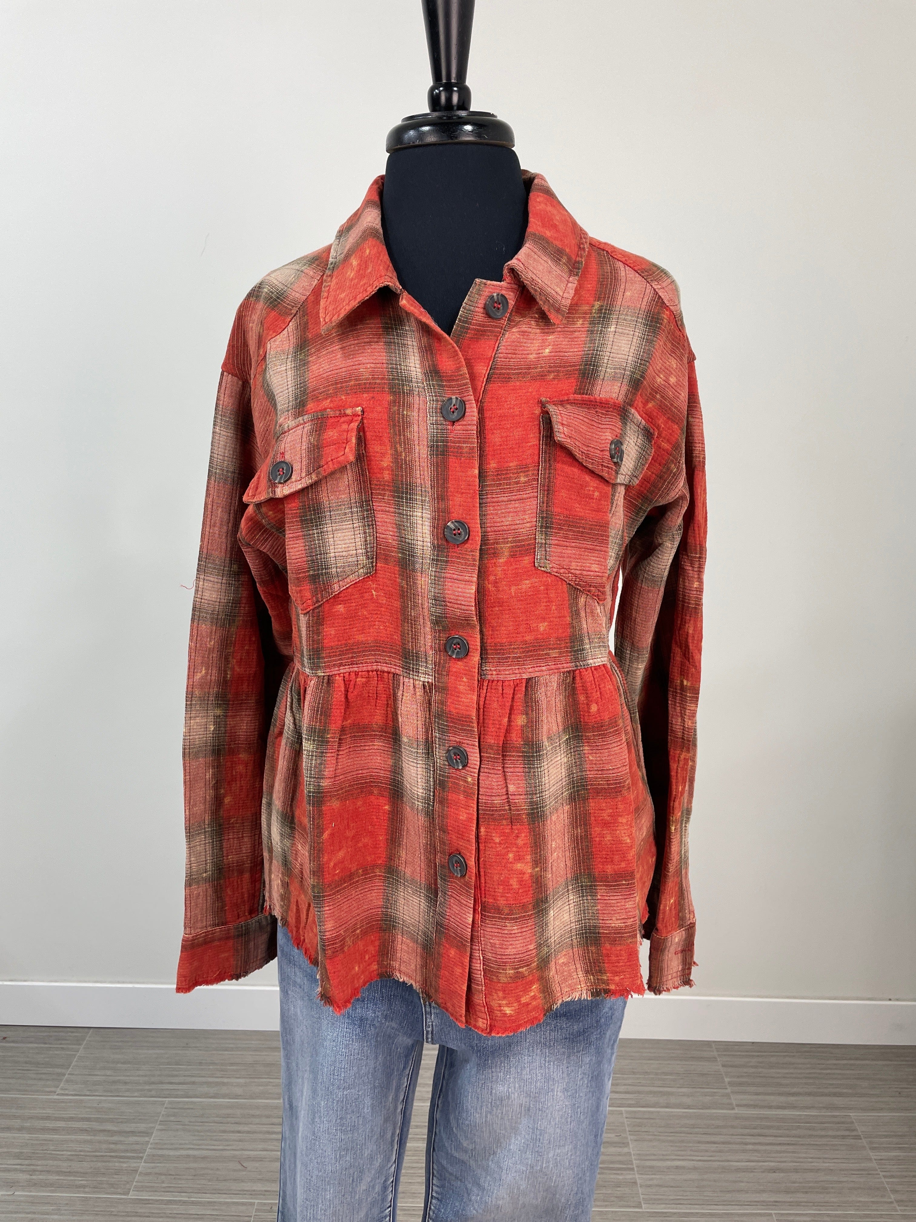 Red Plaid Peplum Shacket