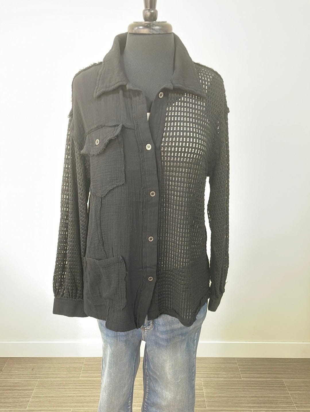 Black Crochet Button Up