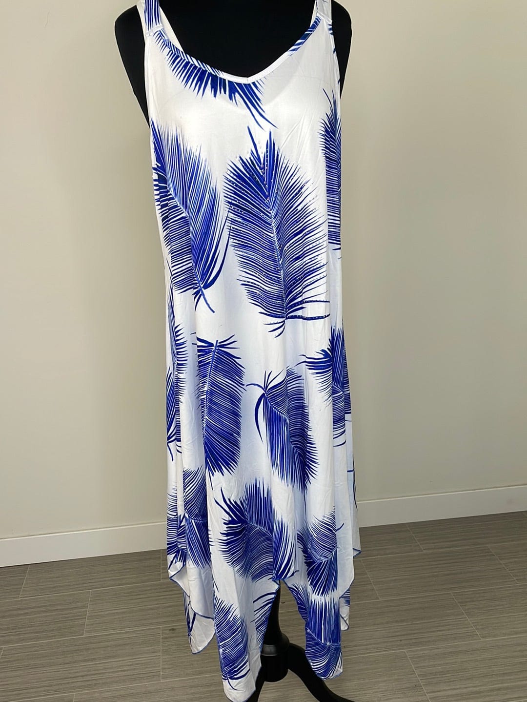 White Maxi Dress with Royal Blue Palms