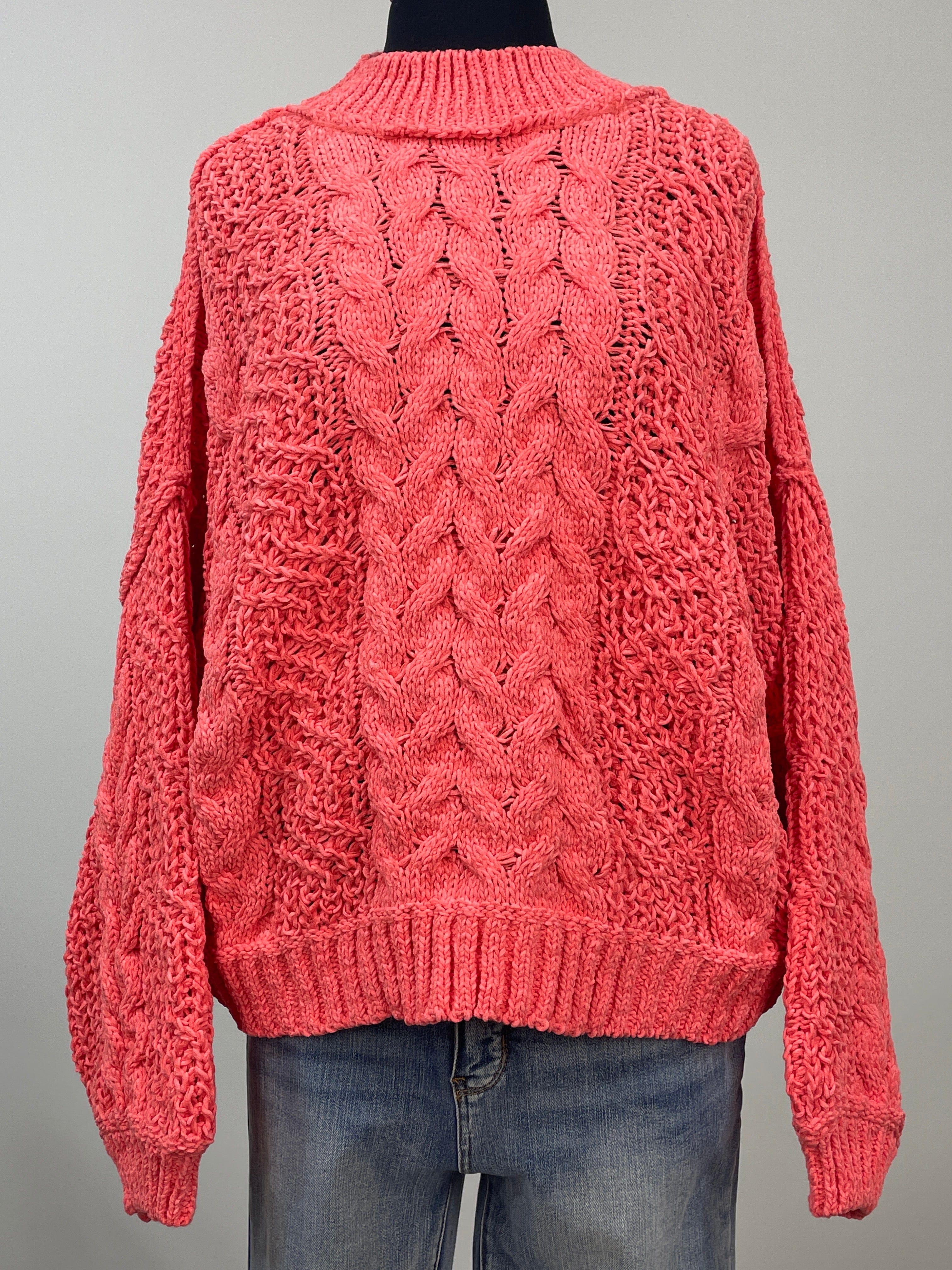 Orange Coral Mock Neck Knit Sweater