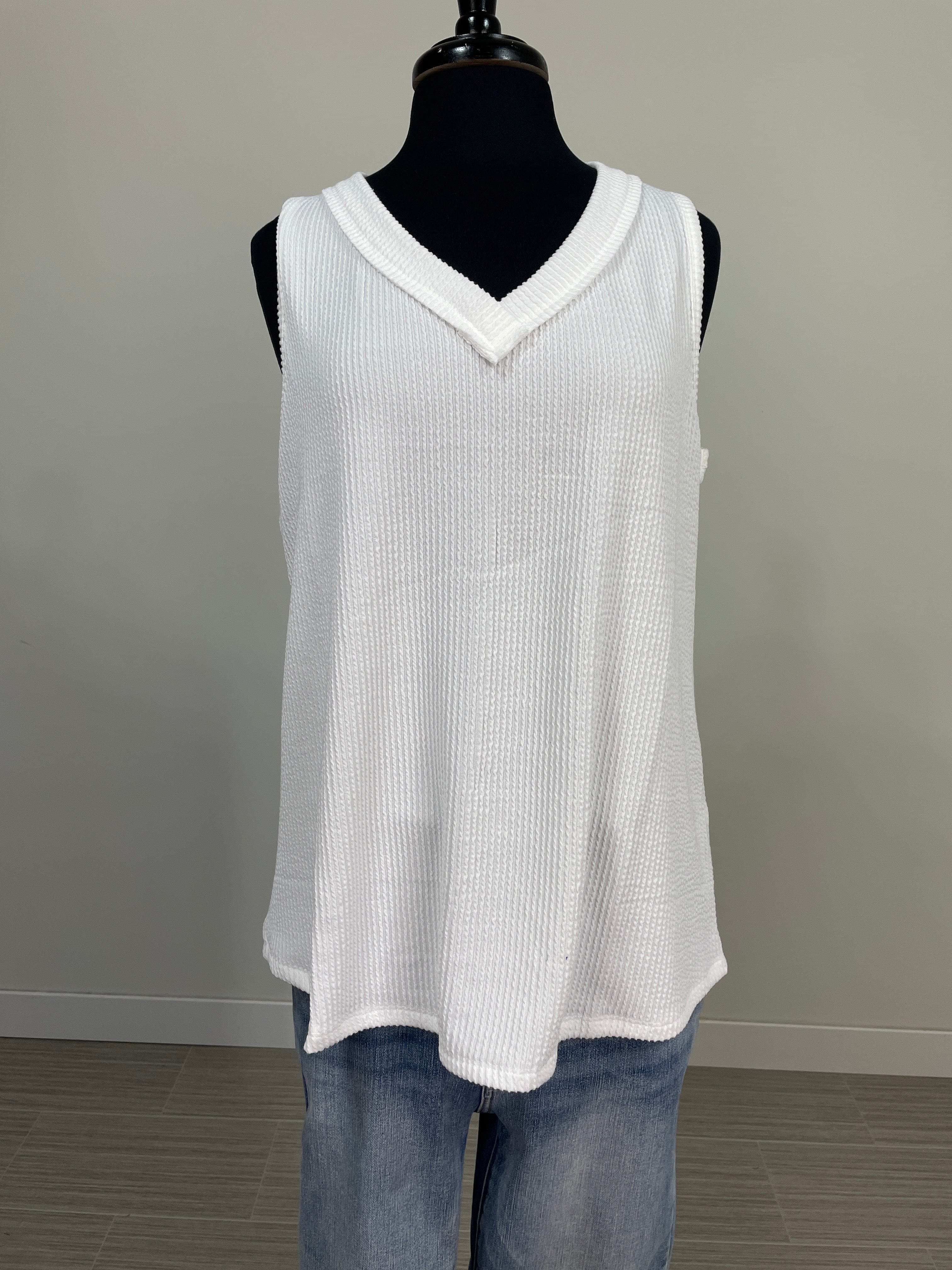 Ivory Ribbed VNeck Tank
