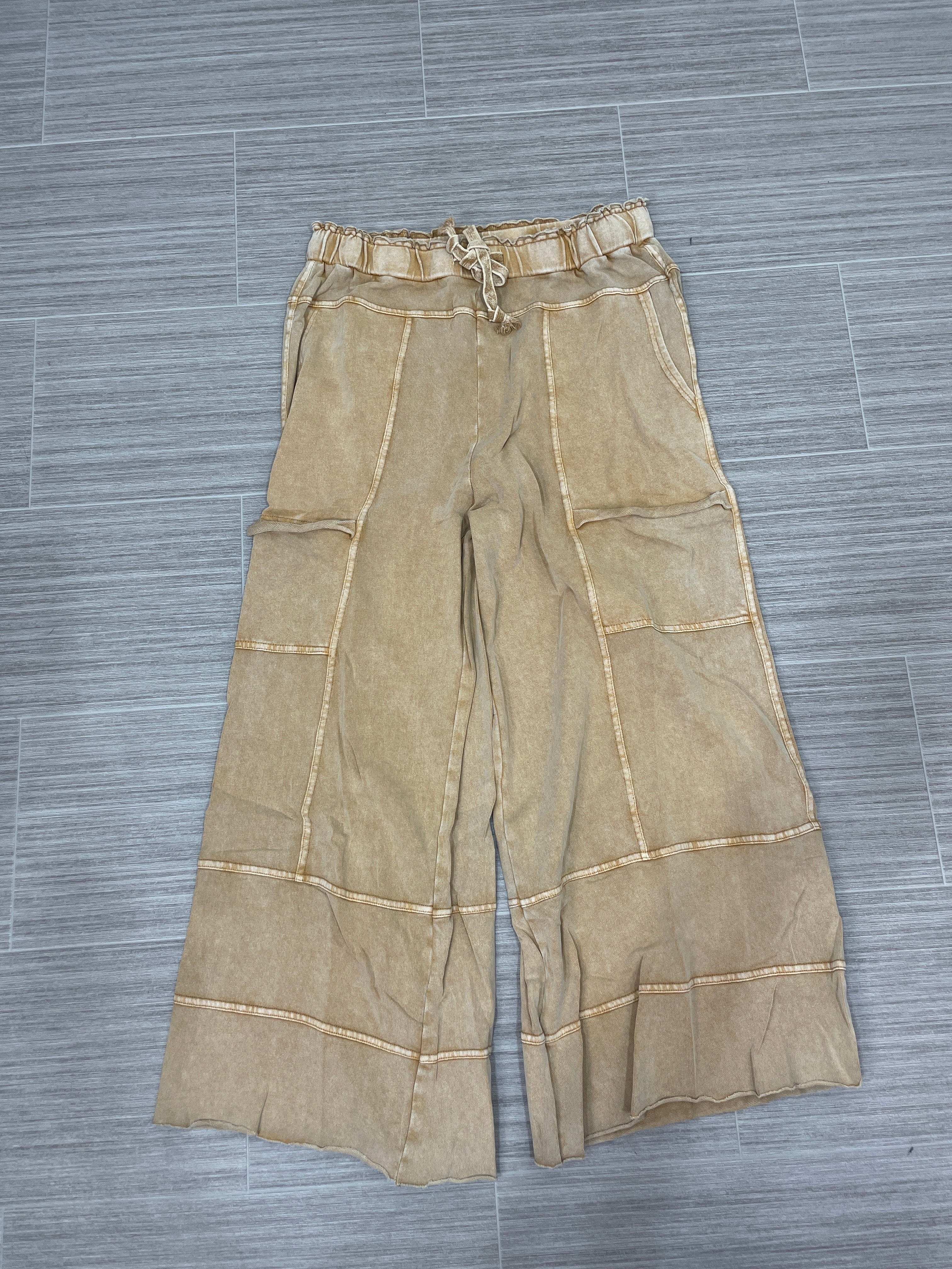 Camel Mineral Washed Wide Leg Pant