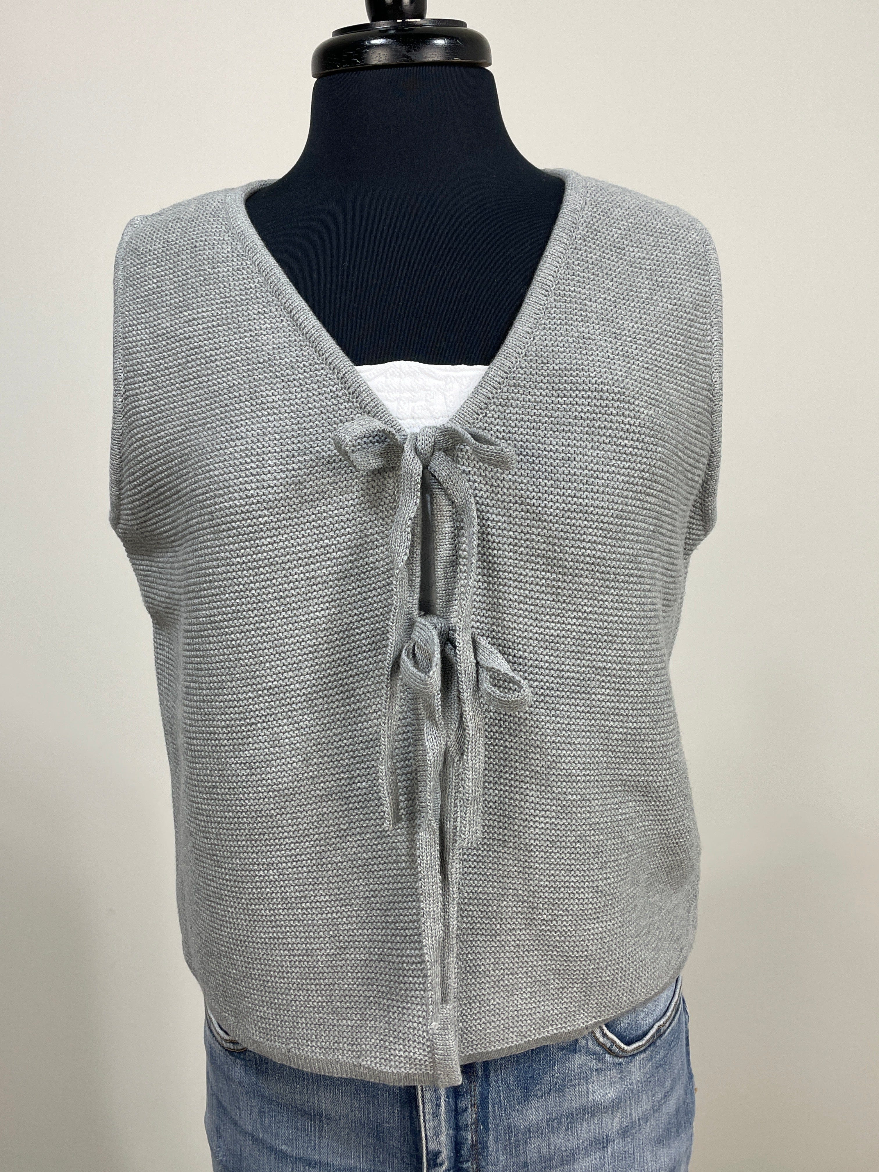 Grey Tie Front Sweater Vest