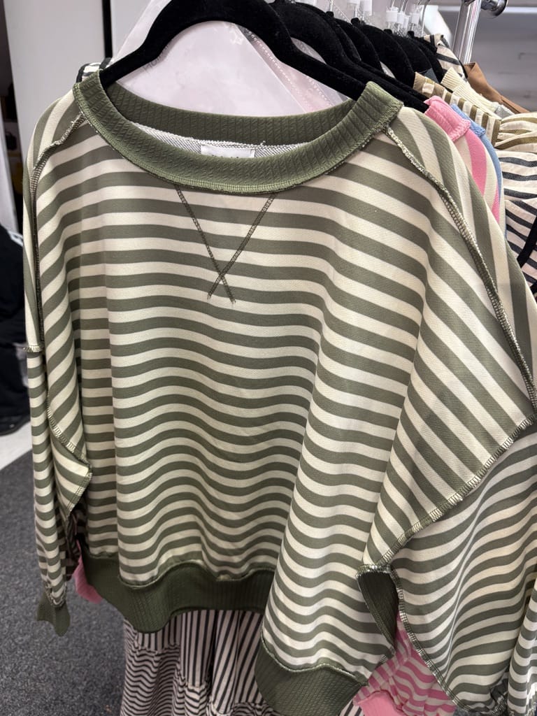 Olive with Cream Stripes Sweater