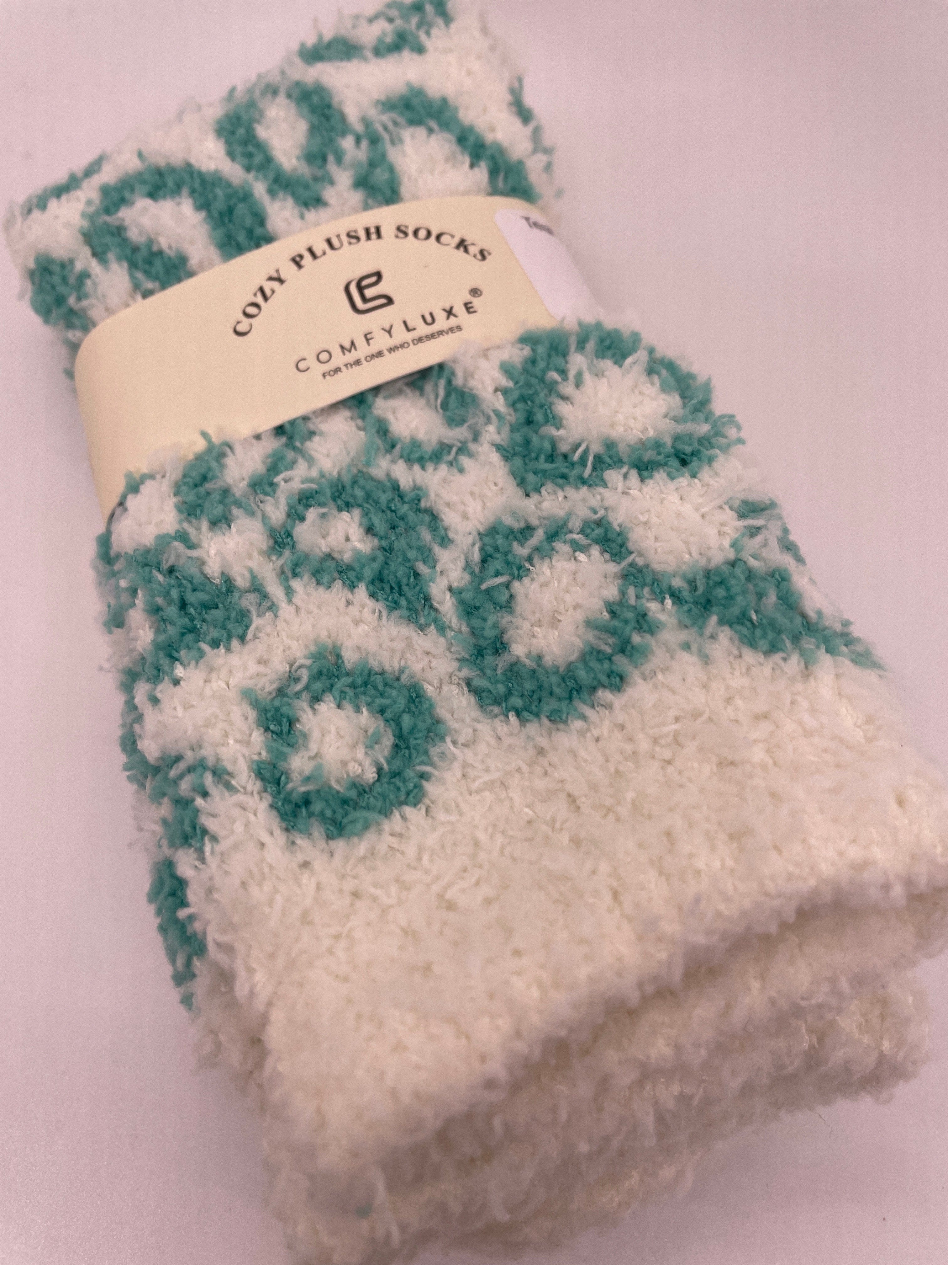 Teal Leopard Mini Crew Socks