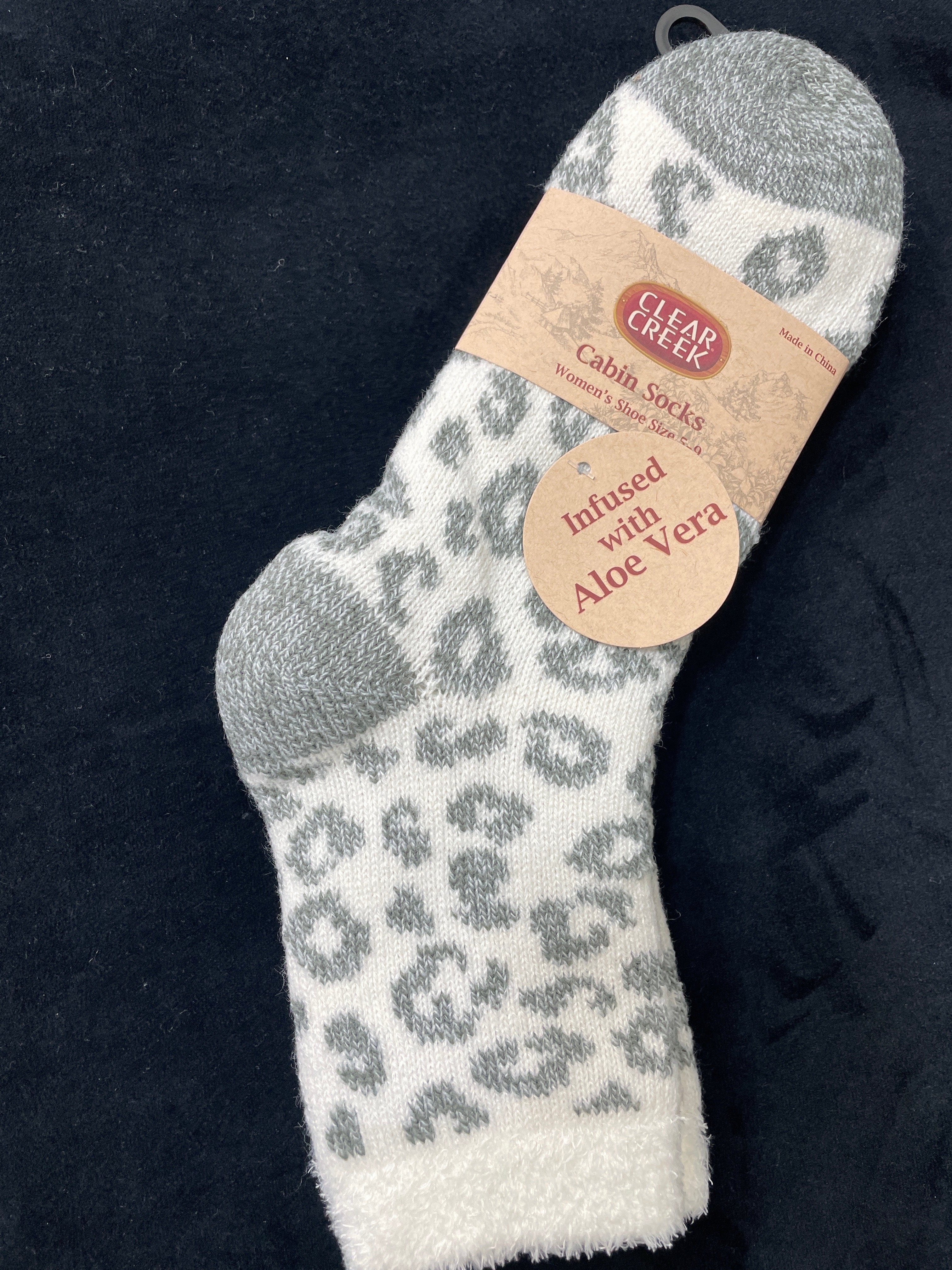 Grey Leopard Print Aloe Cabin Sock
