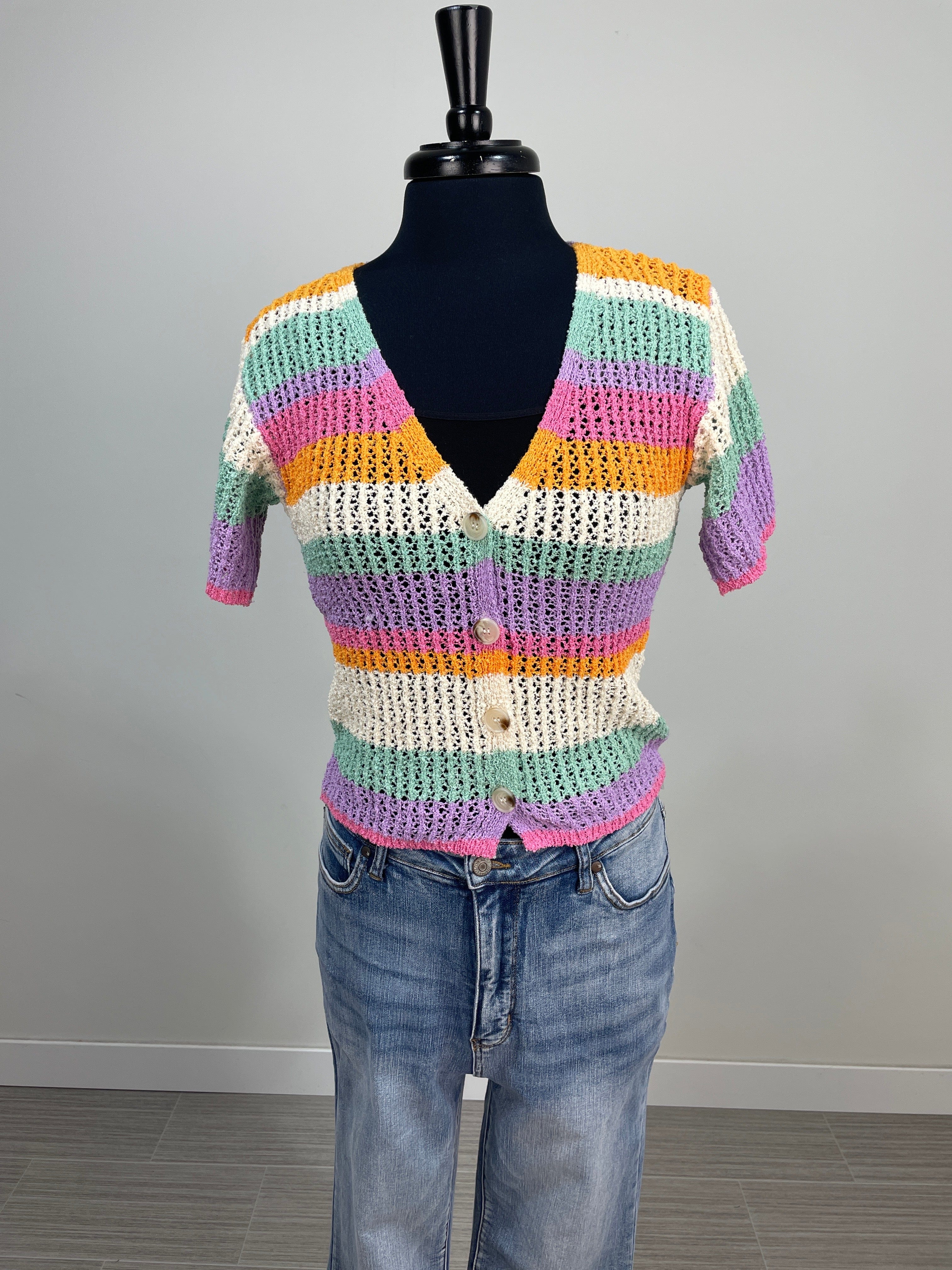 Multi Striped Knit Cardigan